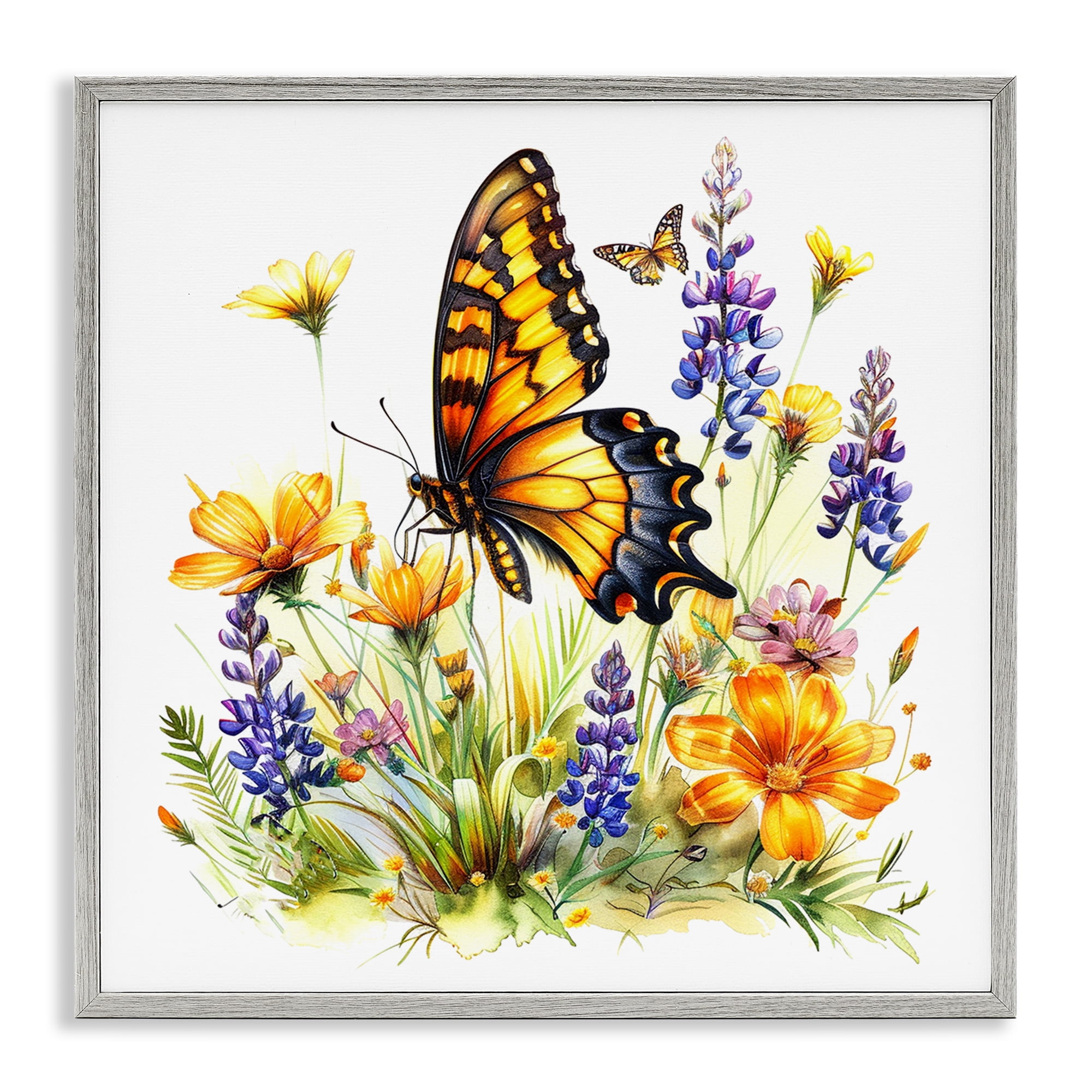 Stupell Industries Butterfly Wings Garden Insects Painting Gray Framed Art Print Wall Art, 24 x 24