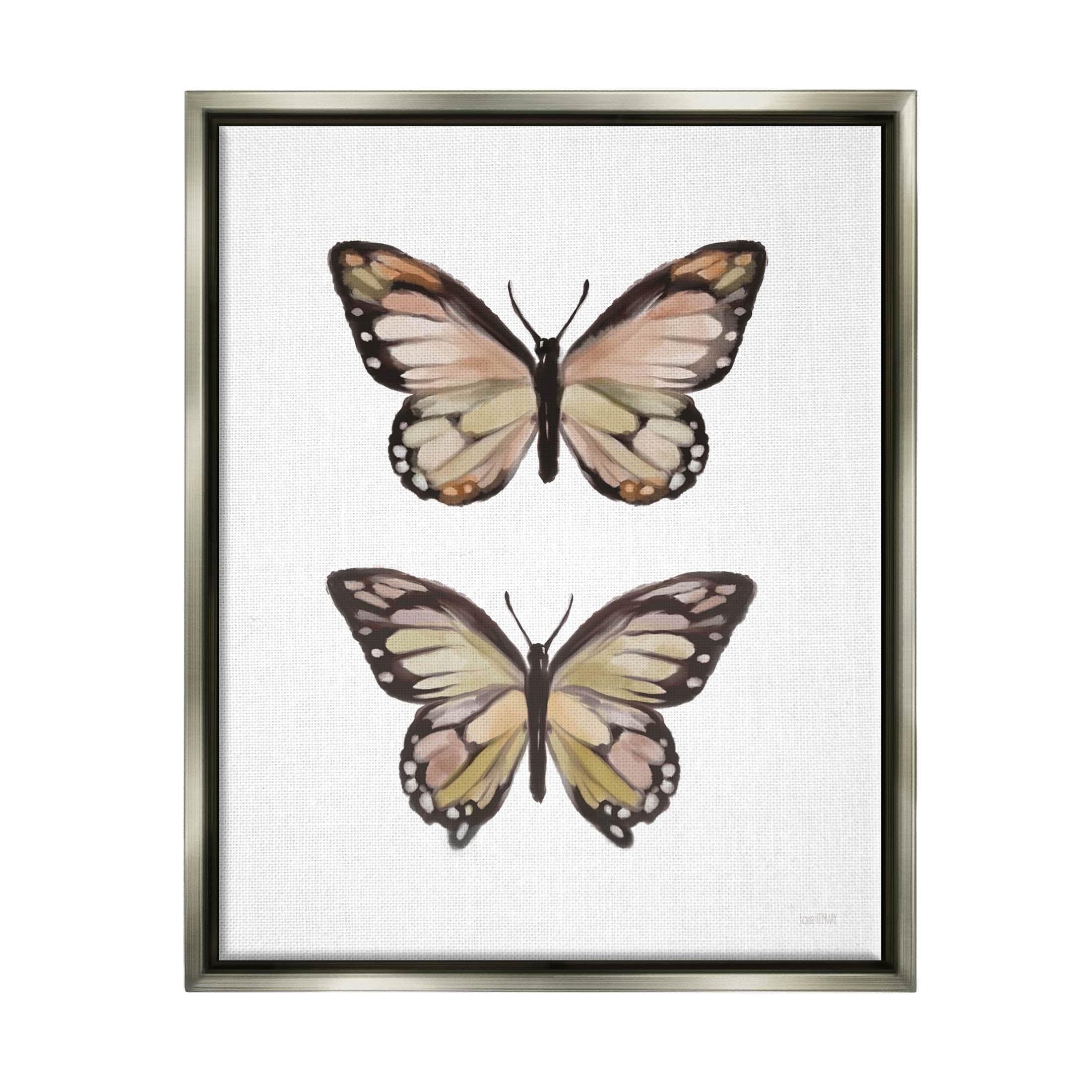Stupell Industries Butterfly Wings Insect Portrait Graphic Art Luster Gray Floating Framed Canvas Print Wall Art, Design by House Fenway