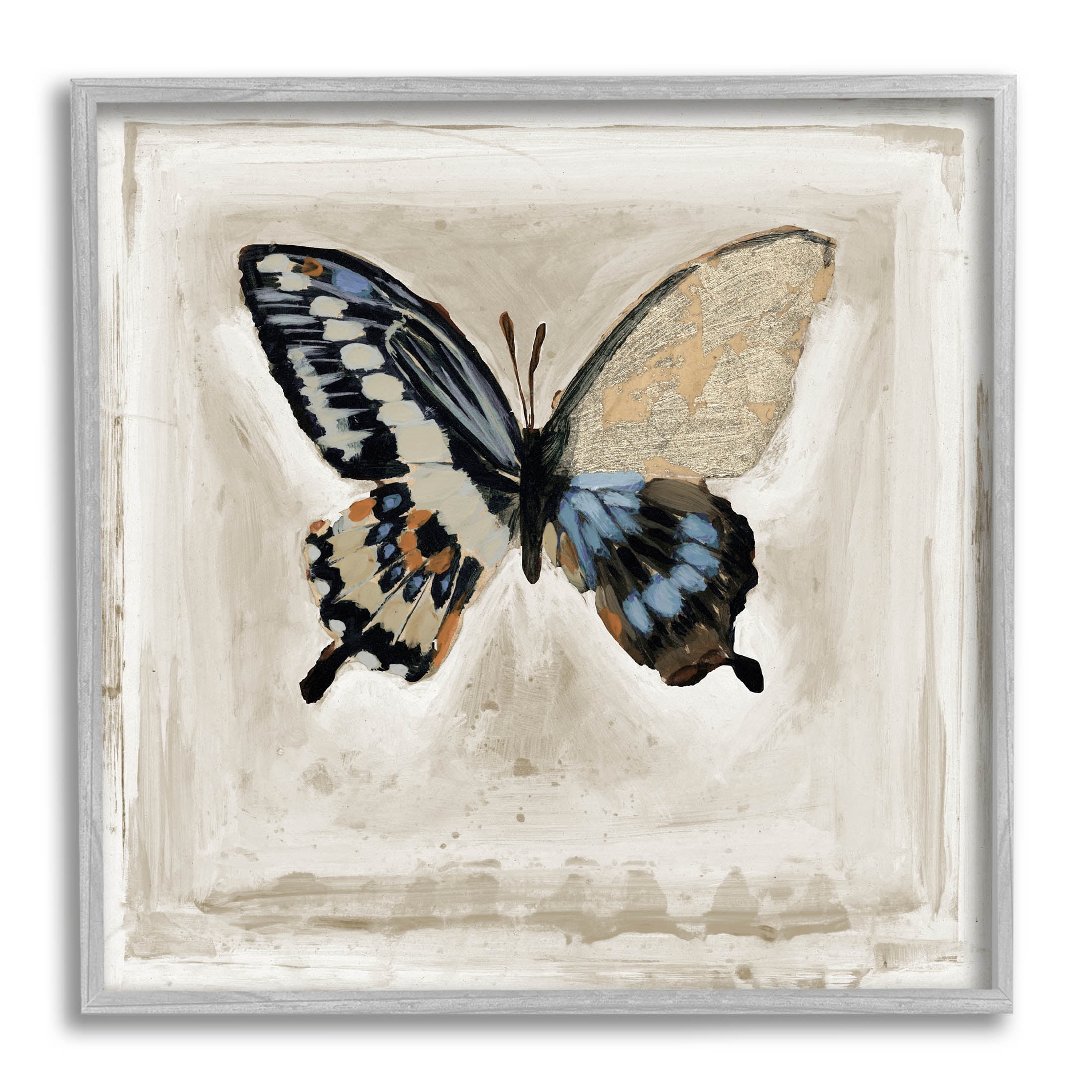 Stupell Industries Butterfly Wings Square Border Painting Gray Framed Art Print Wall Art, Design by Stacy D'Aguiar