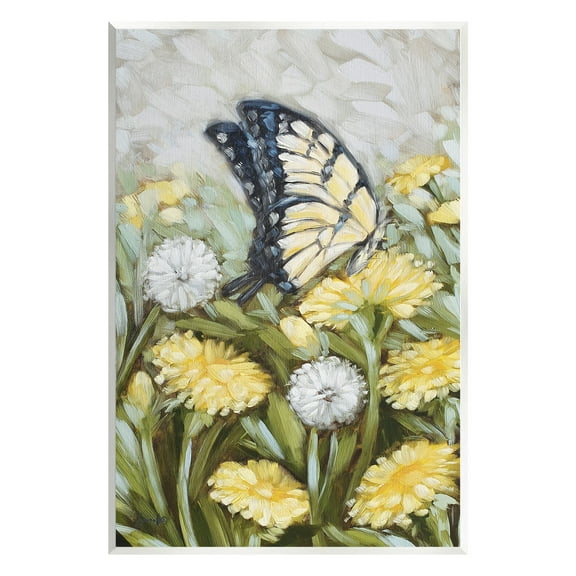 Stupell Industries Butterfly & Yellow Daisies Botanical & Floral Painting Unframed Art Print Wall Art, 10 x 15