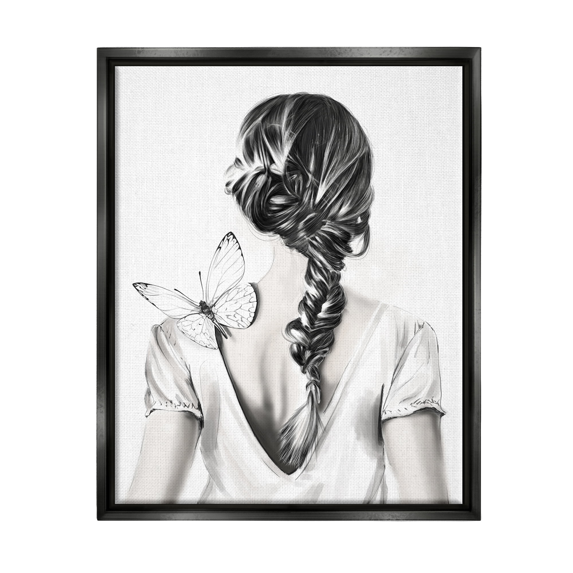 Stupell Industries Butterfly on Girl's Back Animals & Insects Painting Black Floater Framed Art Print Wall Art, 17 x 21