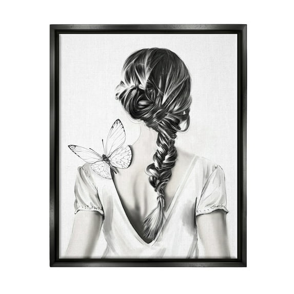 Stupell Industries Butterfly on Girl's Back Animals & Insects Painting Black Floater Framed Art Print Wall Art, 17 x 21
