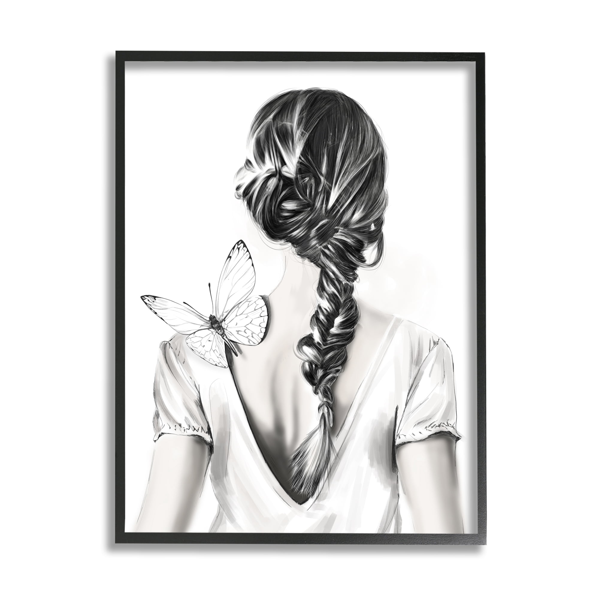 Stupell Industries Butterfly on Girl's Back Animals & Insects Painting Black Framed Art Print Wall Art, 11 x 14
