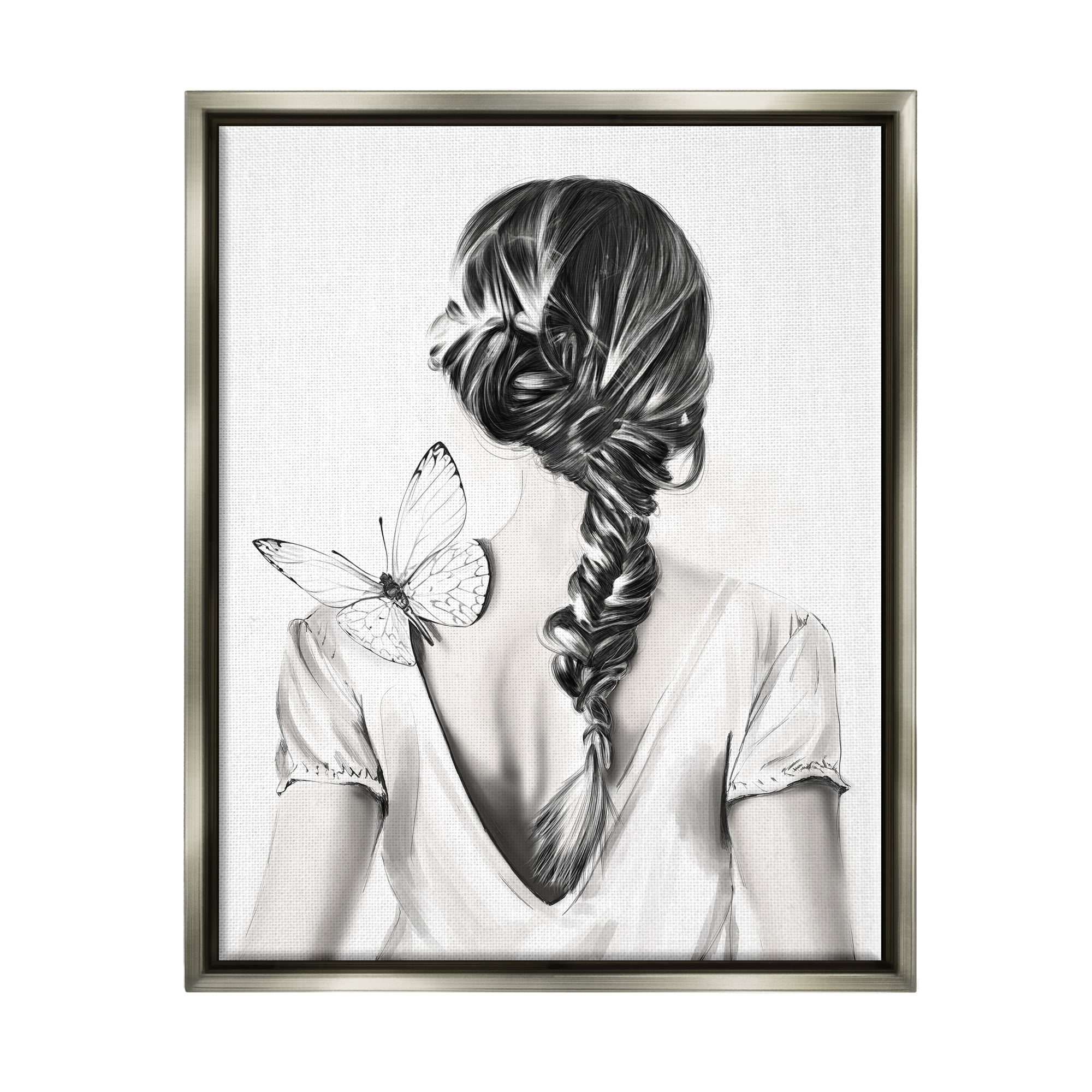 Stupell Industries Butterfly on Girl's Back Animals & Insects Painting Gray Floater Framed Art Print Wall Art, 25 x 31