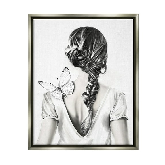 Stupell Industries Butterfly on Girl's Back Animals & Insects Painting Gray Floater Framed Art Print Wall Art, 25 x 31