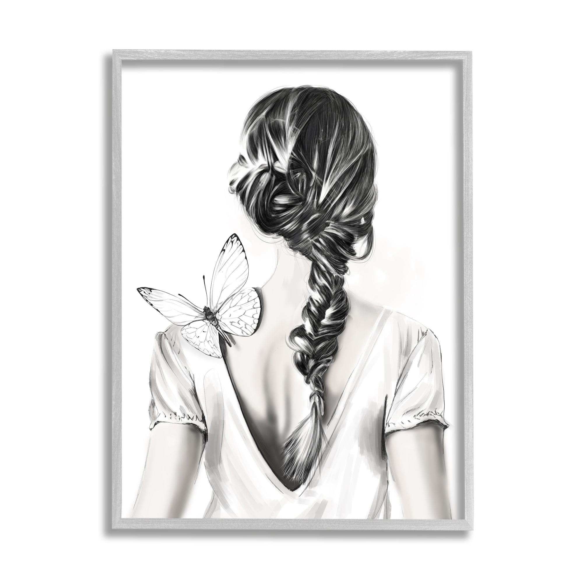 Stupell Industries Butterfly on Girl's Back Animals & Insects Painting Gray Framed Art Print Wall Art, 24 x 30