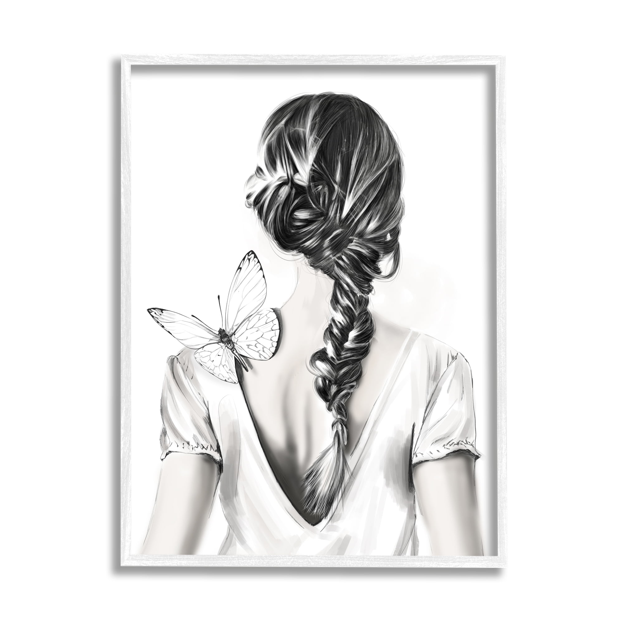Stupell Industries Butterfly on Girl's Back Animals & Insects Painting White Framed Art Print Wall Art, 24 x 30