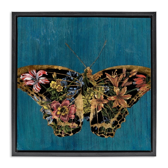 Stupell Industries Traditional Butterfly with Floral Wings Black Floating Frame Canvas Art, 25 x 25, by Naomi McCavitt