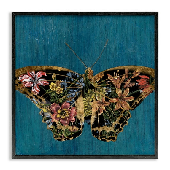 Stupell Industries Butterfly with Floral Wings Animals & Insects Painting Black Framed Art Print Wall Art, 24 x 24