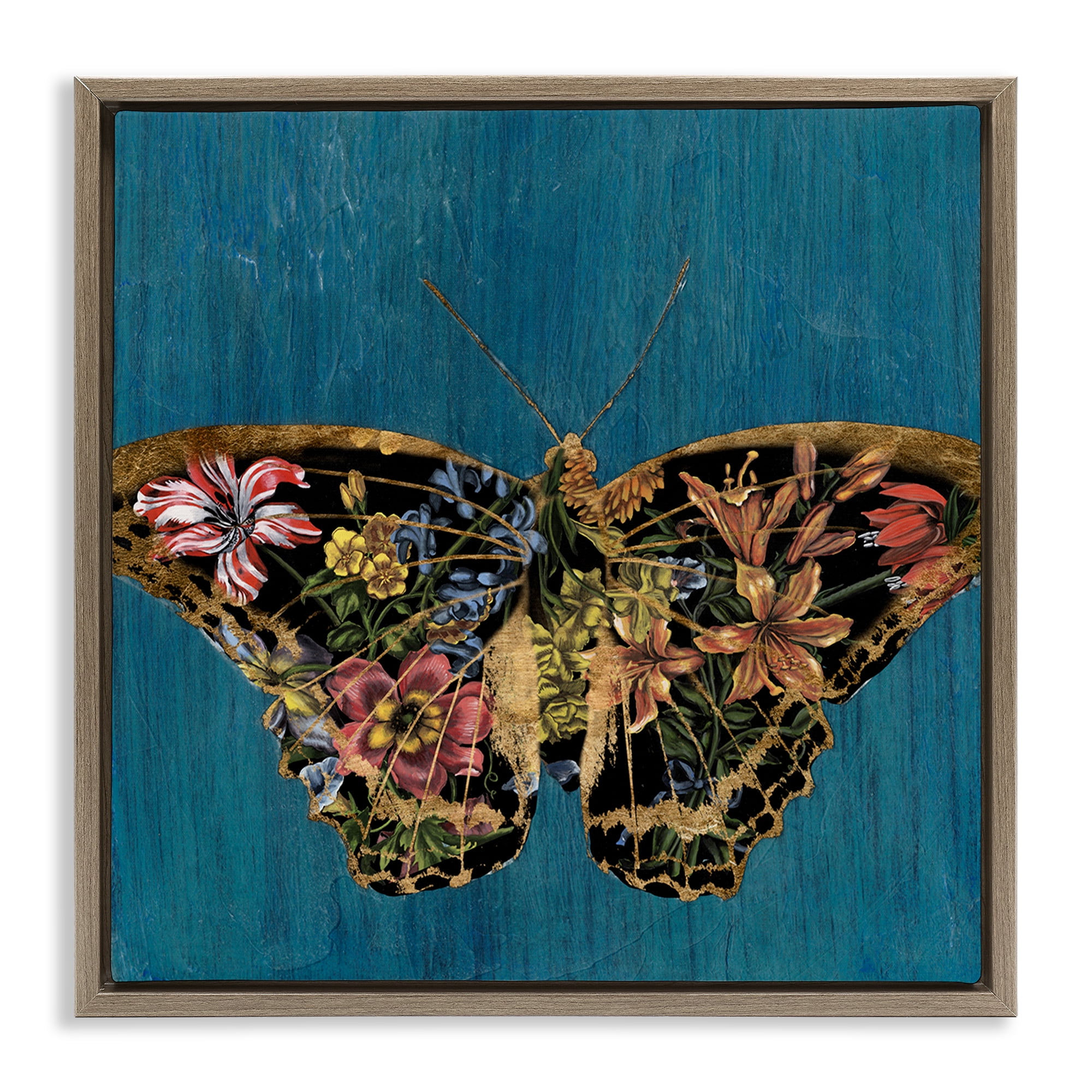 Stupell Industries Butterfly with Floral Wings Animals & Insects Painting Brown Floater Framed Canvas Art Print Wall Art, 25 x 25