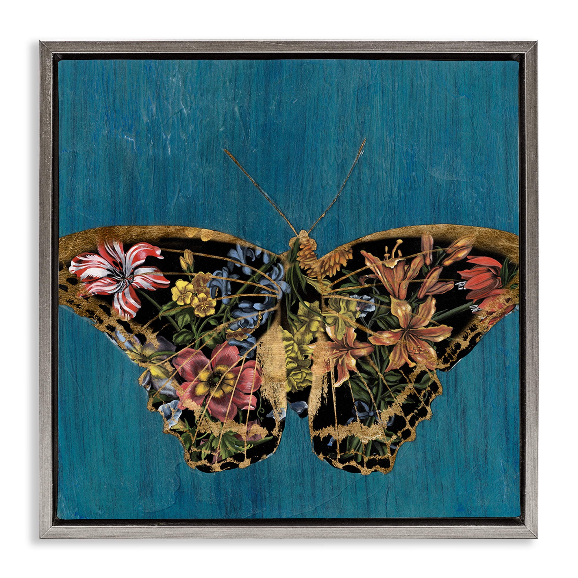 Stupell Industries Butterfly with Floral Wings Animals & Insects Painting Gray Floater Framed Canvas Art Print Wall Art, 25 x 25