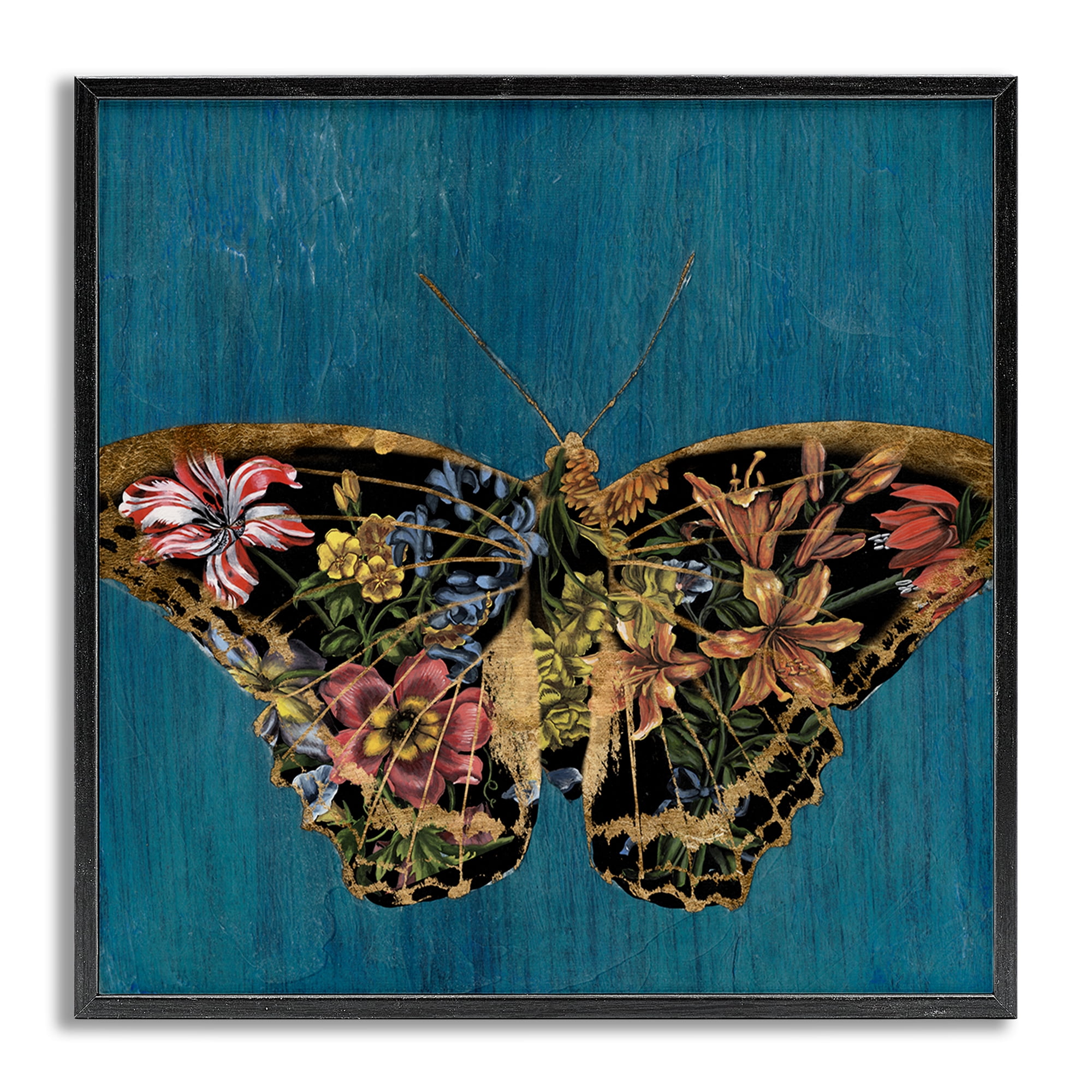 Stupell Industries Butterfly with Floral Wings Animals & Insects Painting Gray Framed Art Print Wall Art, 12 x 12
