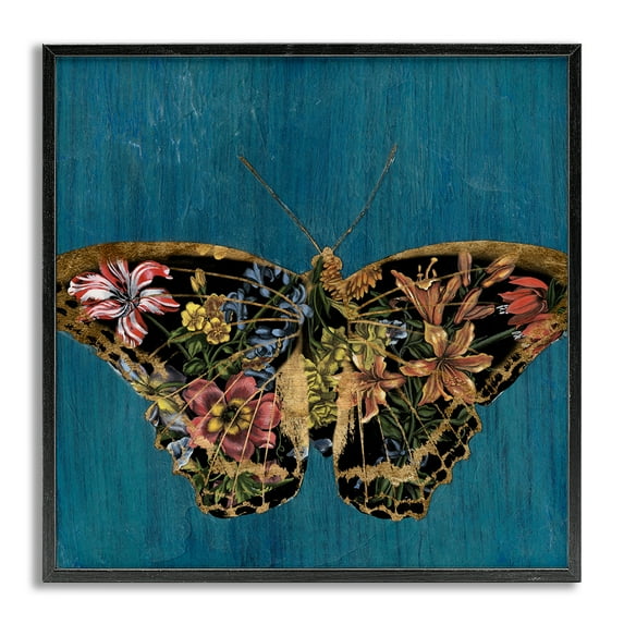 Stupell Industries Butterfly with Floral Wings Animals & Insects Painting Gray Framed Art Print Wall Art, 24 x 24