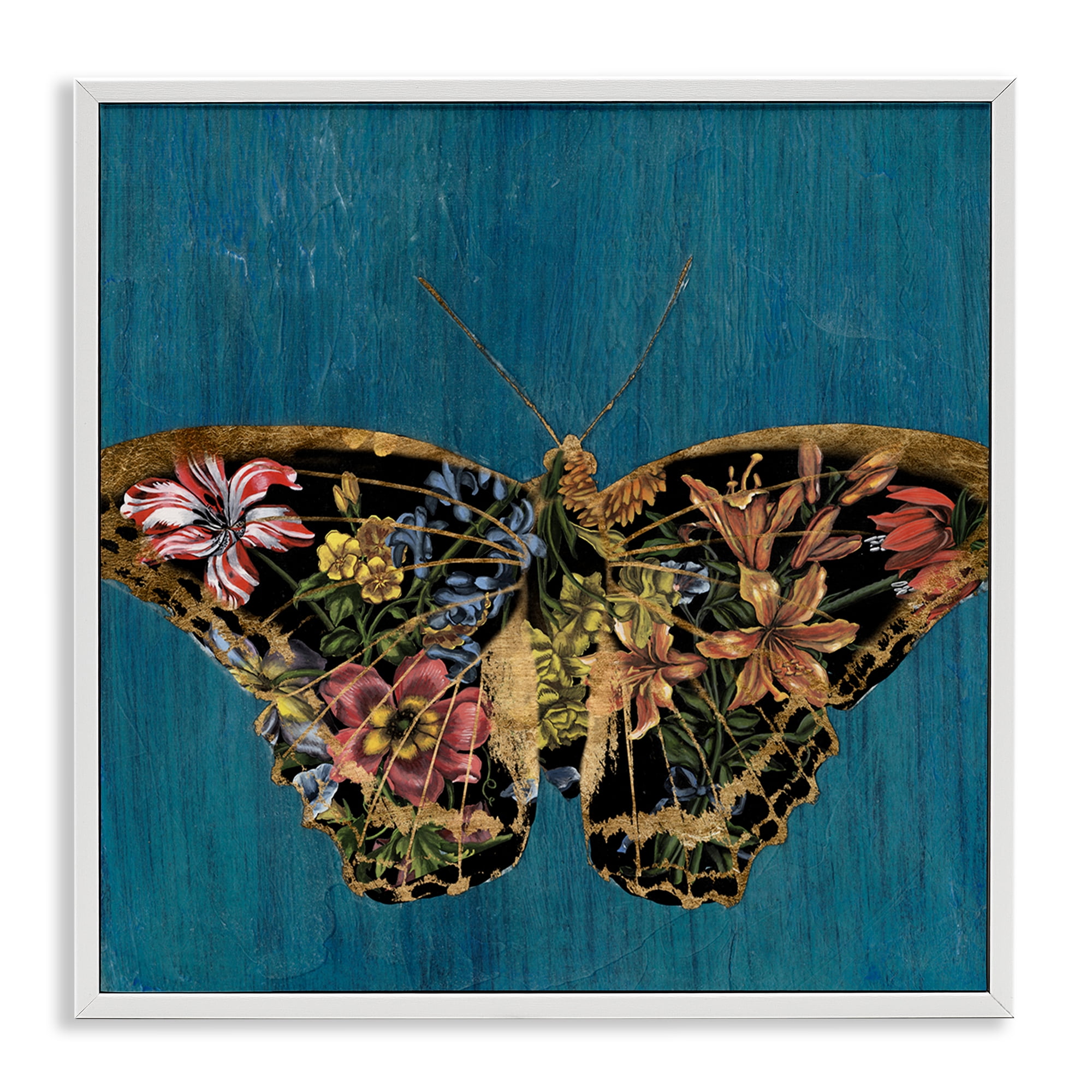 Stupell Industries Butterfly with Floral Wings Animals & Insects Painting White Framed Art Print Wall Art, 17 x 17