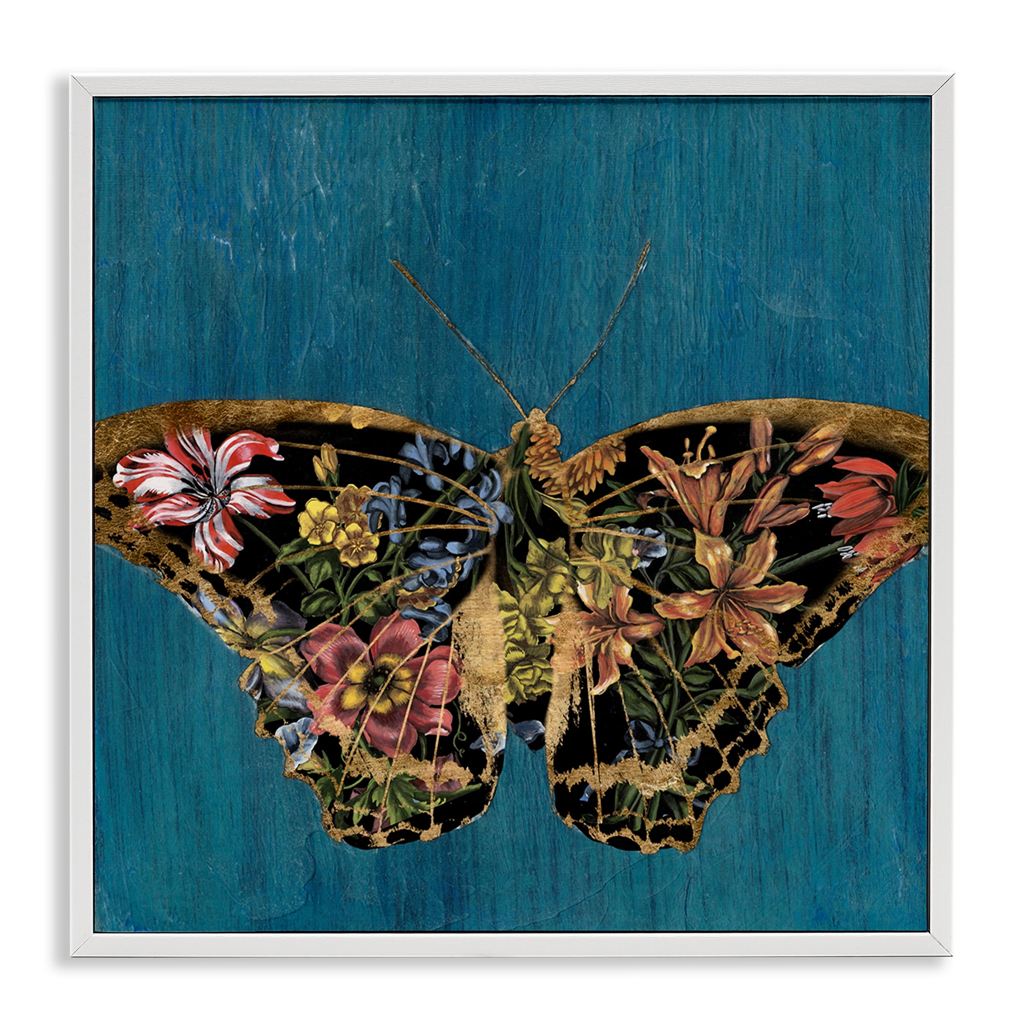 Stupell Industries Butterfly with Floral Wings Animals & Insects Painting White Framed Art Print Wall Art, 24 x 24