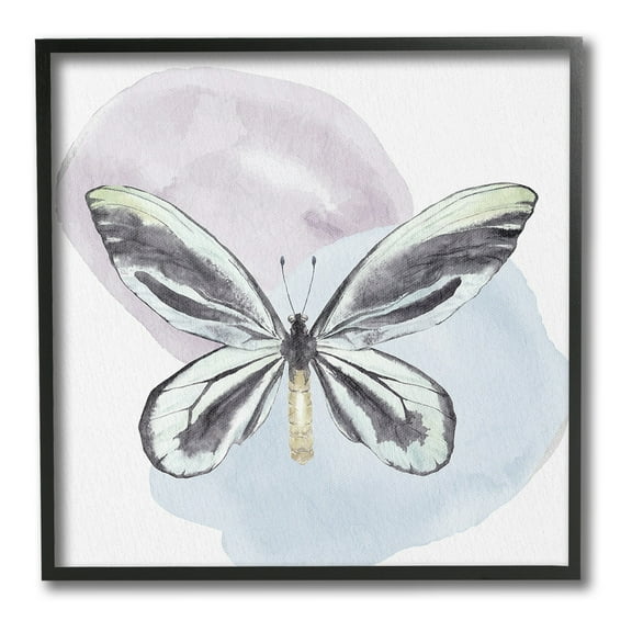Stupell Industries Butterfly with Pastel Shapes Animals & Insects Painting Black Framed Art Print Wall Art, 12 x 12