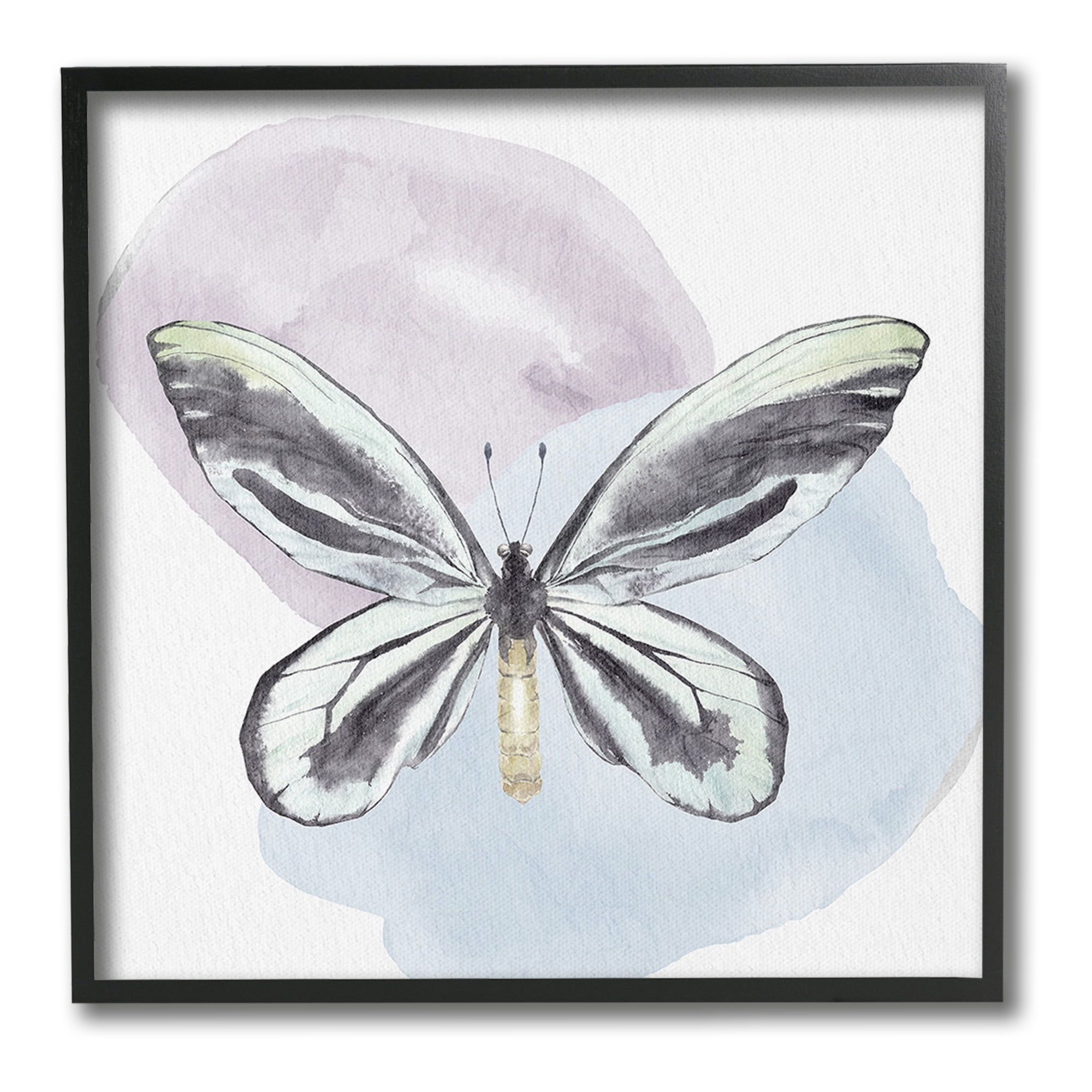 Stupell Industries Butterfly with Pastel Shapes Animals & Insects Painting Black Framed Art Print Wall Art, 24 x 24
