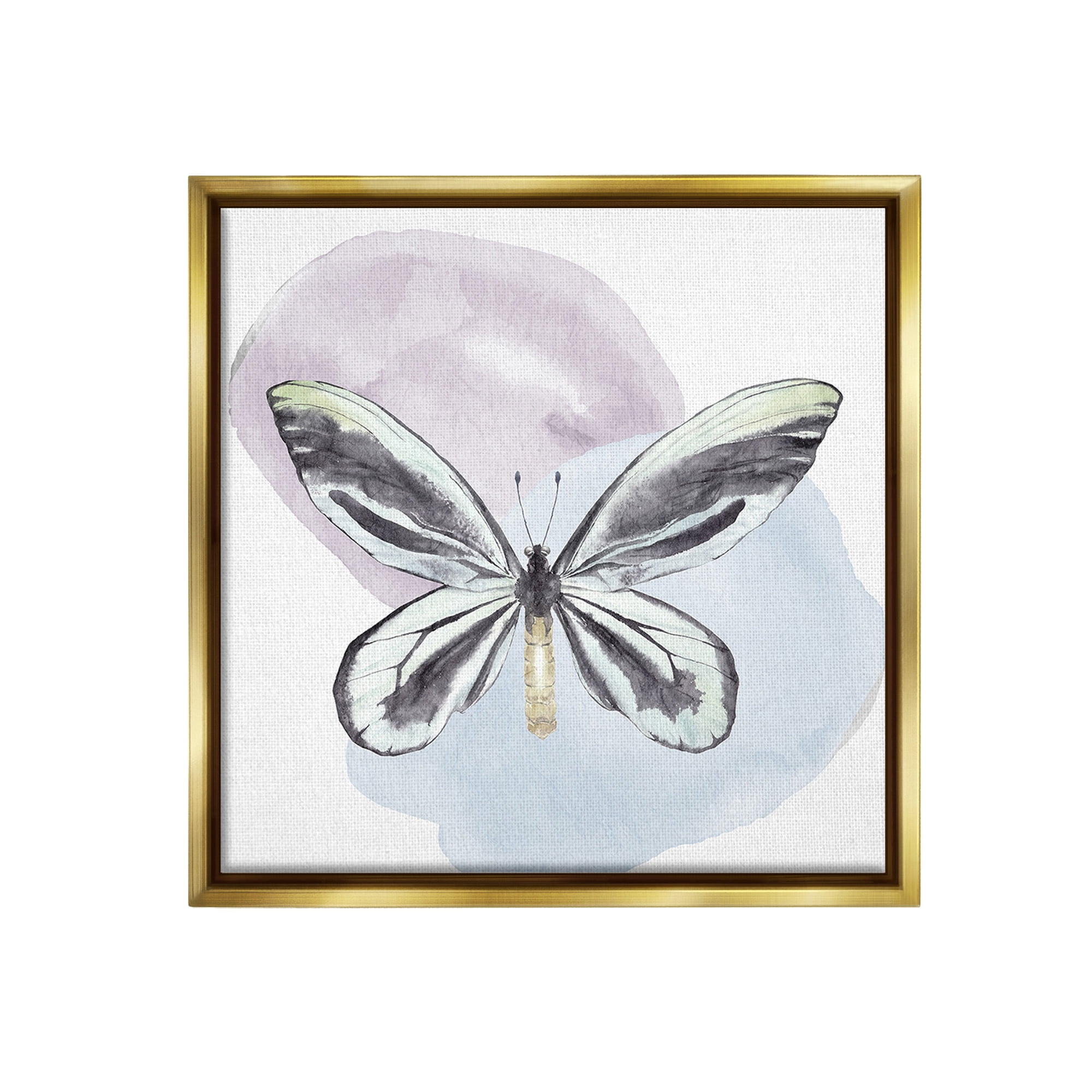 Stupell Industries Butterfly with Pastel Shapes Animals & Insects Painting Gold Floater Framed Canvas Art Print Wall Art, 25 x 25