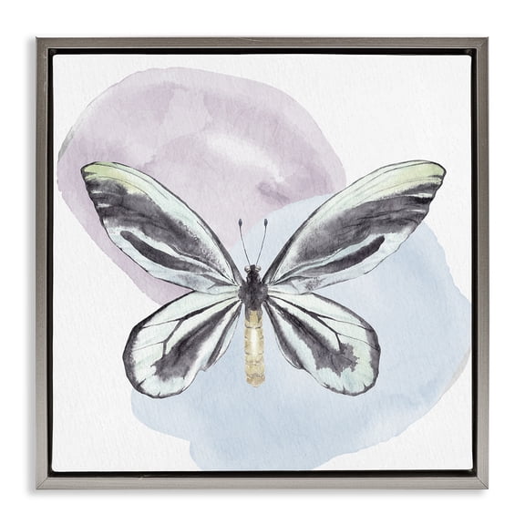 Stupell Industries Scandinavian Butterfly with Pastel Shapes Gray Floating Frame Canvas Art, 25 x 25, by Kim Allen