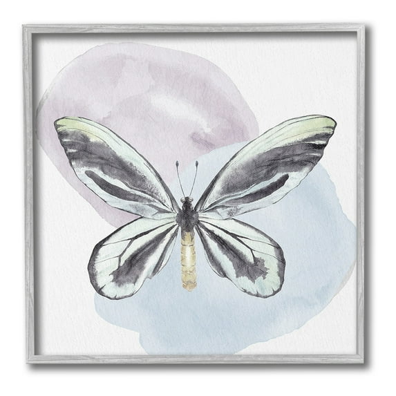 Stupell Industries Butterfly with Pastel Shapes Animals & Insects Painting Gray Framed Art Print Wall Art, 17 x 17