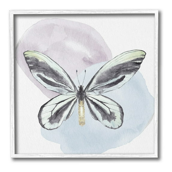 Stupell Industries Butterfly with Pastel Shapes Animals & Insects Painting White Framed Art Print Wall Art, 12 x 12