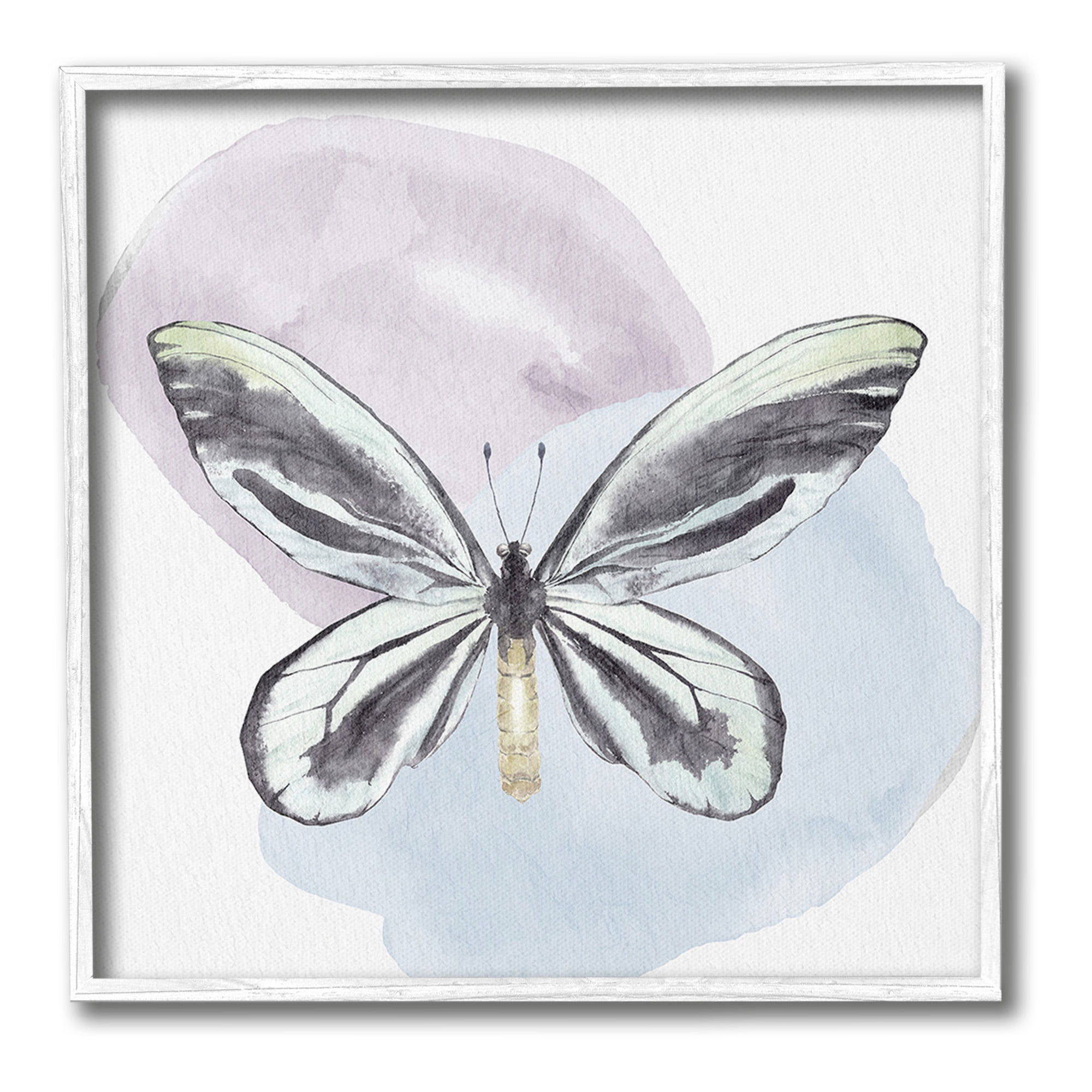 Stupell Industries Butterfly with Pastel Shapes Animals & Insects Painting White Framed Art Print Wall Art, 17 x 17