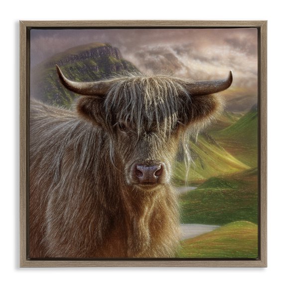 Stupell Industries Butterscotch Highland Cow Brown Framed Floater Canvas Wall Art design by Collin Bogle, 18 x 18