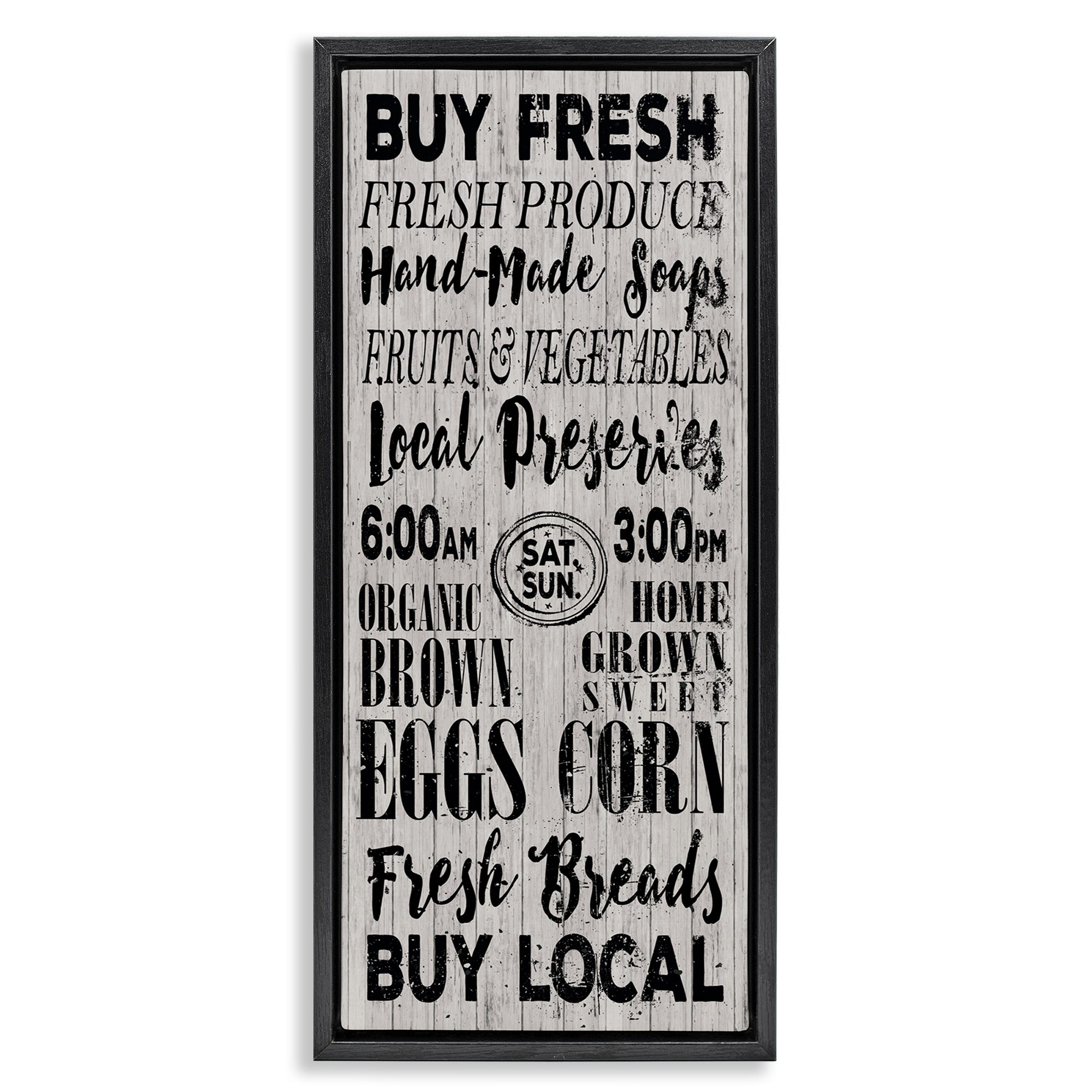 Stupell Industries Buy Farm Fresh Typography Painting Black Floater Framed Canvas Art Print Wall Art, 11 x 25