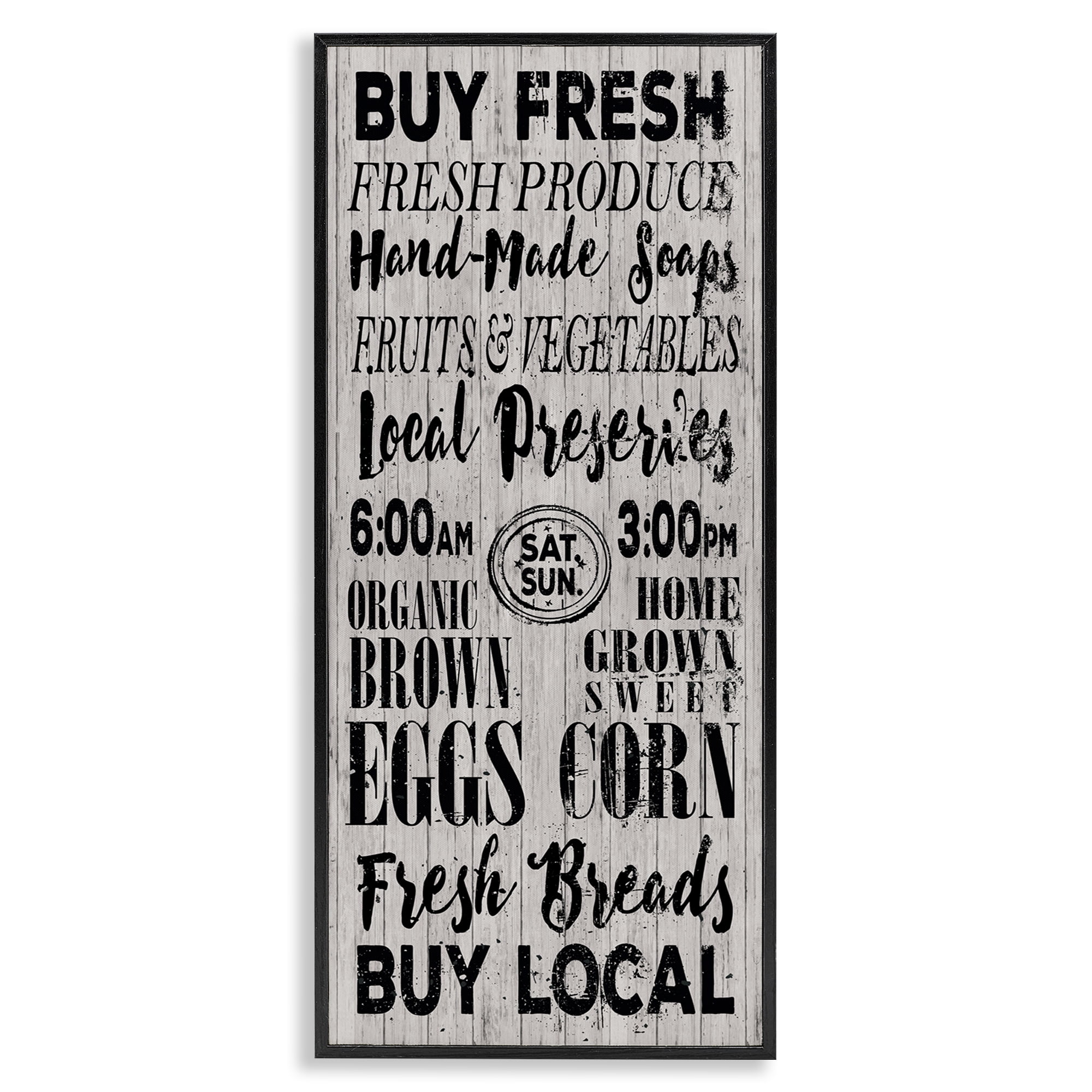 Stupell Industries Buy Farm Fresh Typography Painting Black Framed Art Print Wall Art, 10 x 24