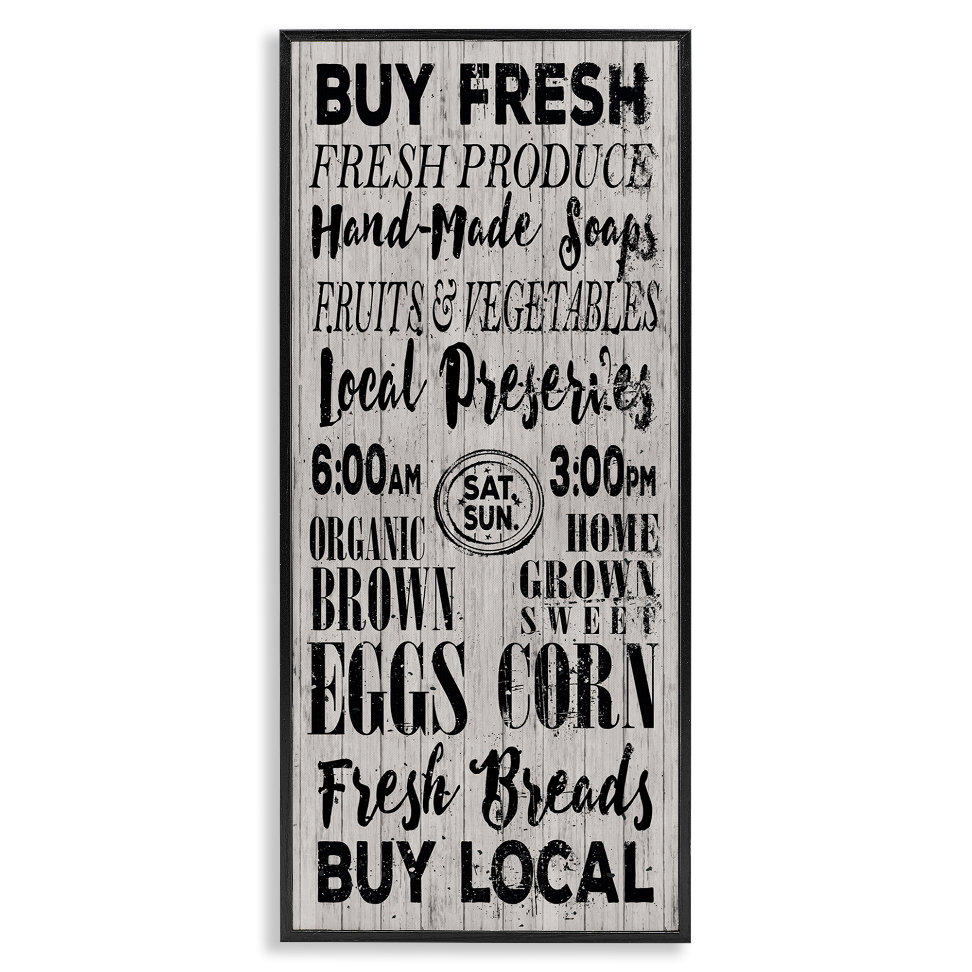 Stupell Industries Buy Farm Fresh Typography Painting Black Framed Art Print Wall Art, 13 x 30