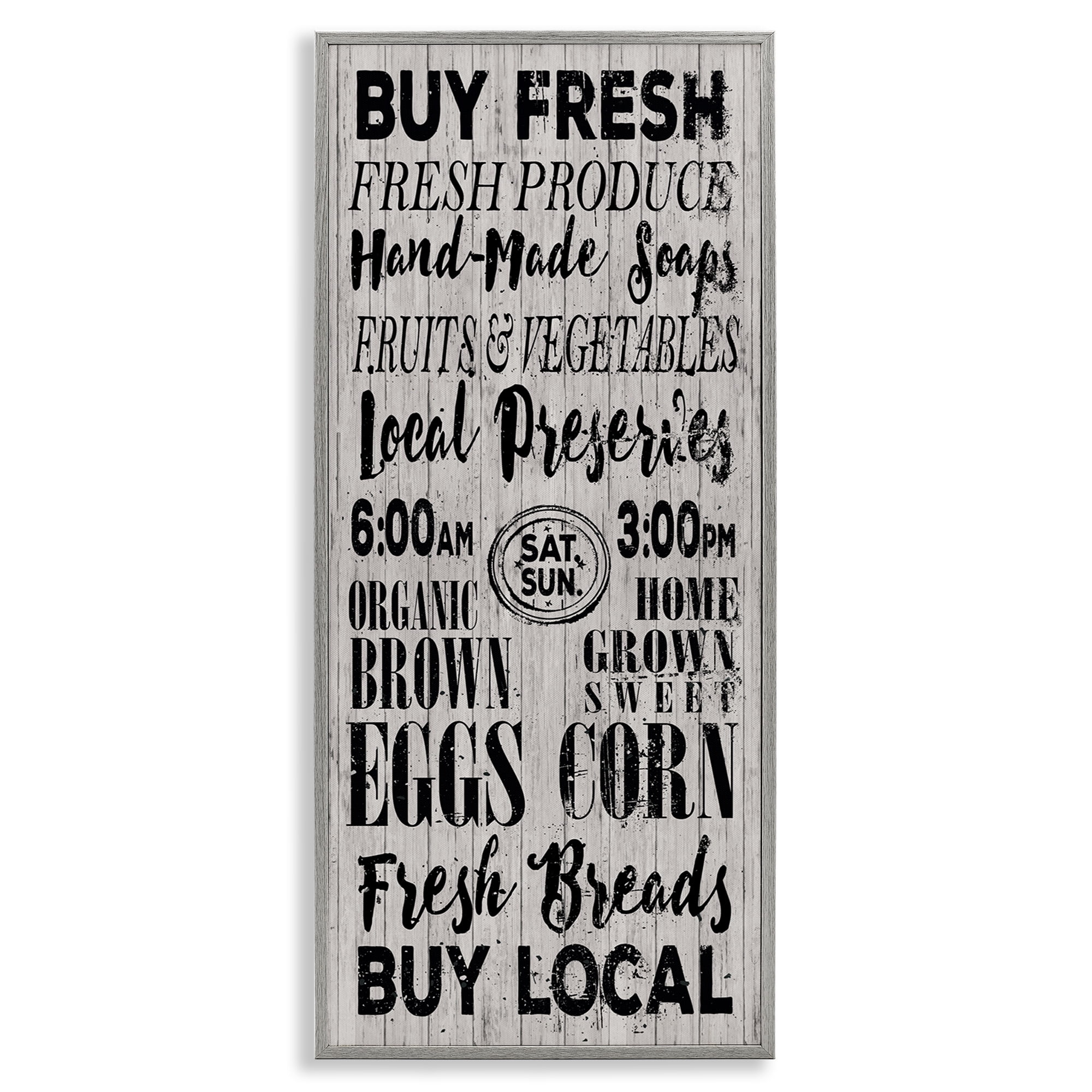 Stupell Industries Buy Farm Fresh Typography Painting Gray Framed Art Print Wall Art, 10 x 24