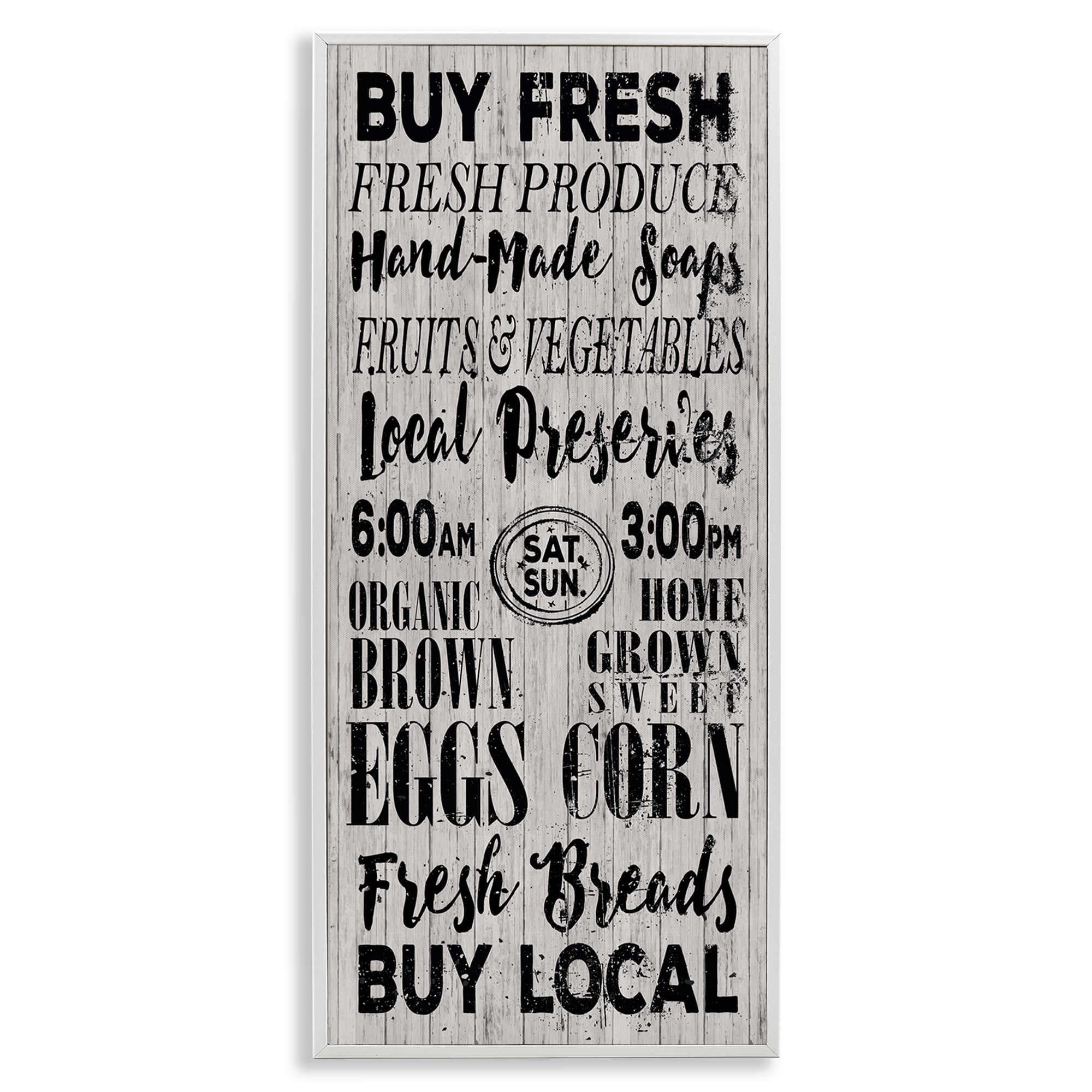 Stupell Industries Buy Farm Fresh Typography Painting White Framed Art Print Wall Art, 10 x 24