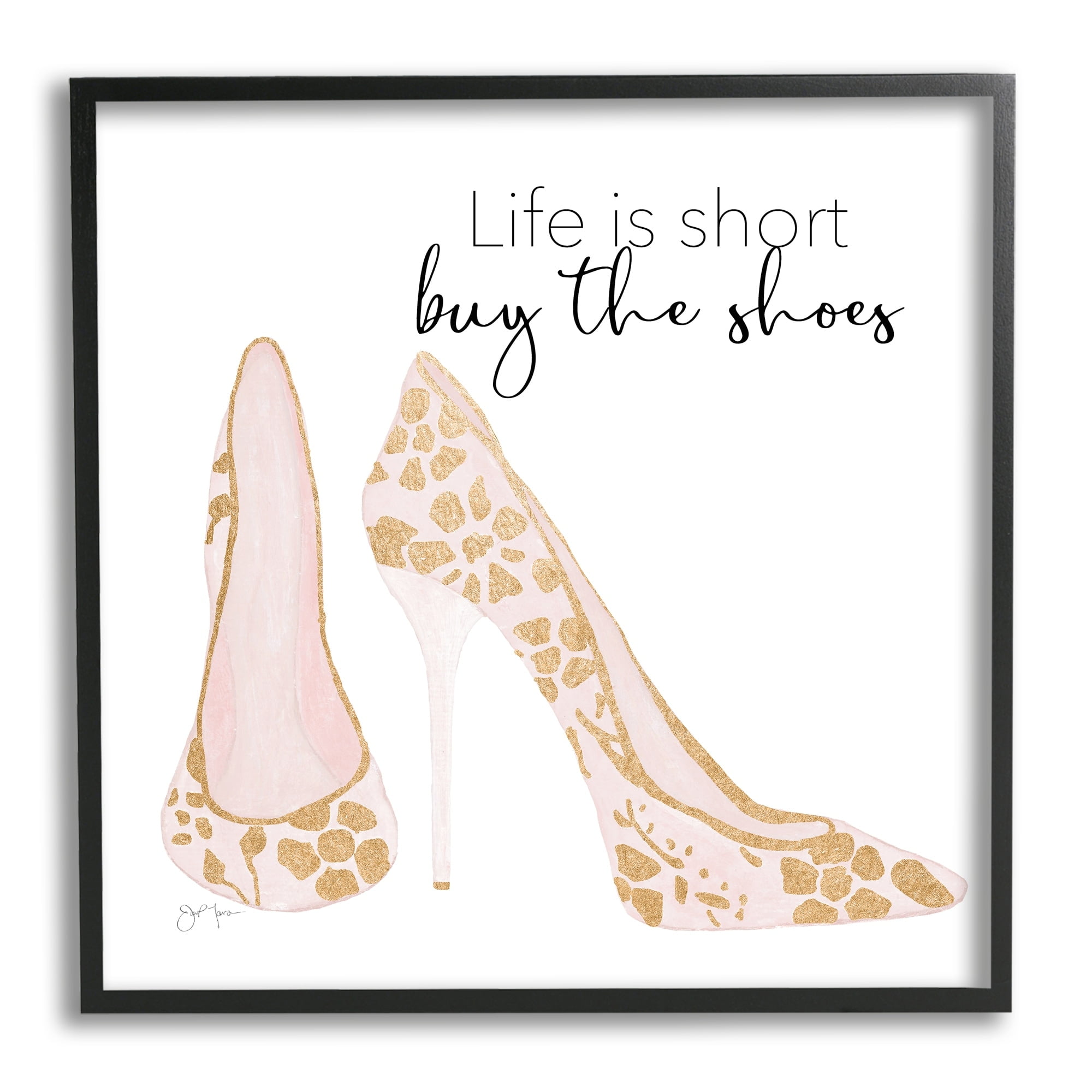Stupell Industries Buy The Shoes Motivational Floral Heel Pattern Graphic Art Black Framed Art Print Wall Art, Design by Tava Studios
