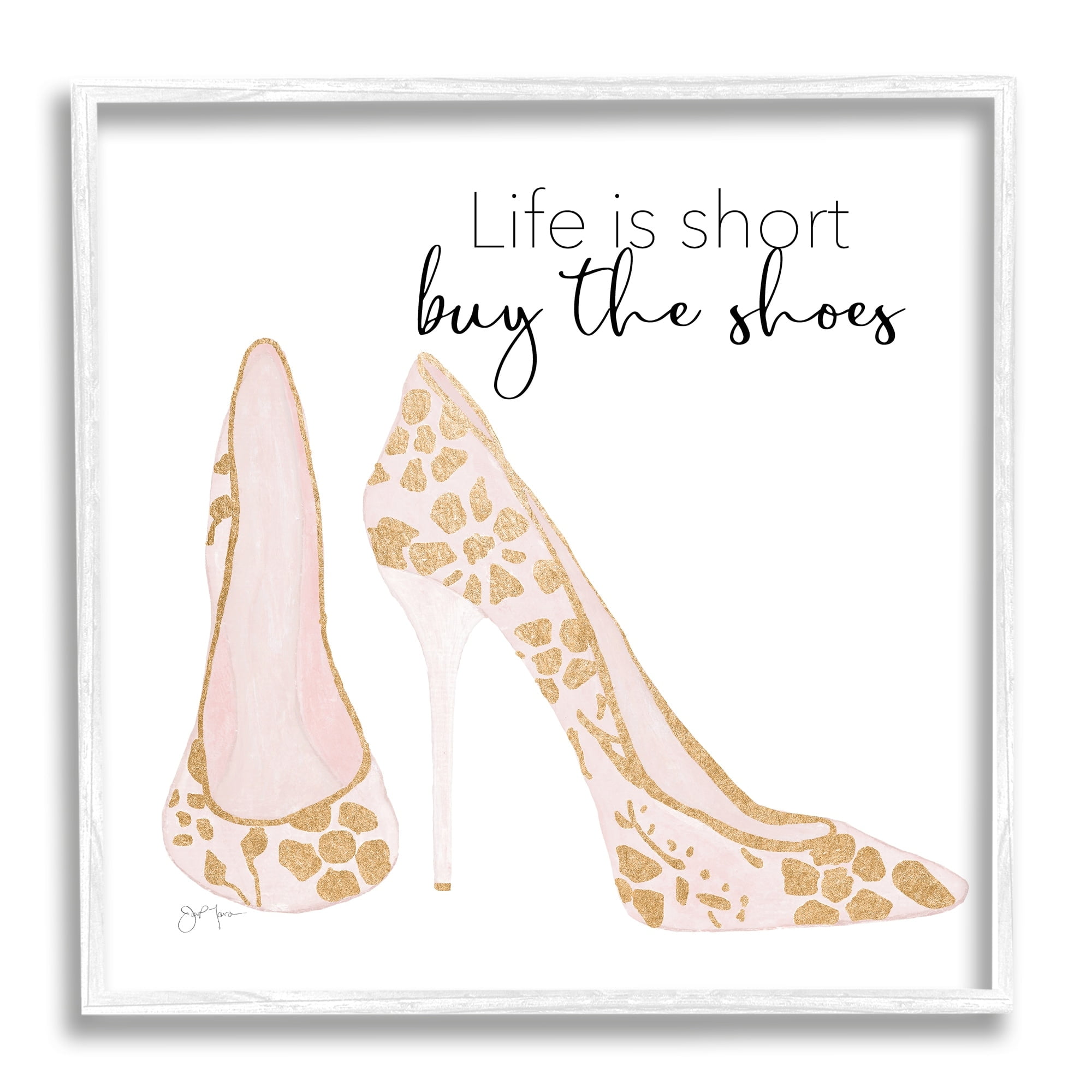 Stupell Industries Buy The Shoes Motivational Floral Heel Pattern Graphic Art White Framed Art Print Wall Art, Design by Tava Studios