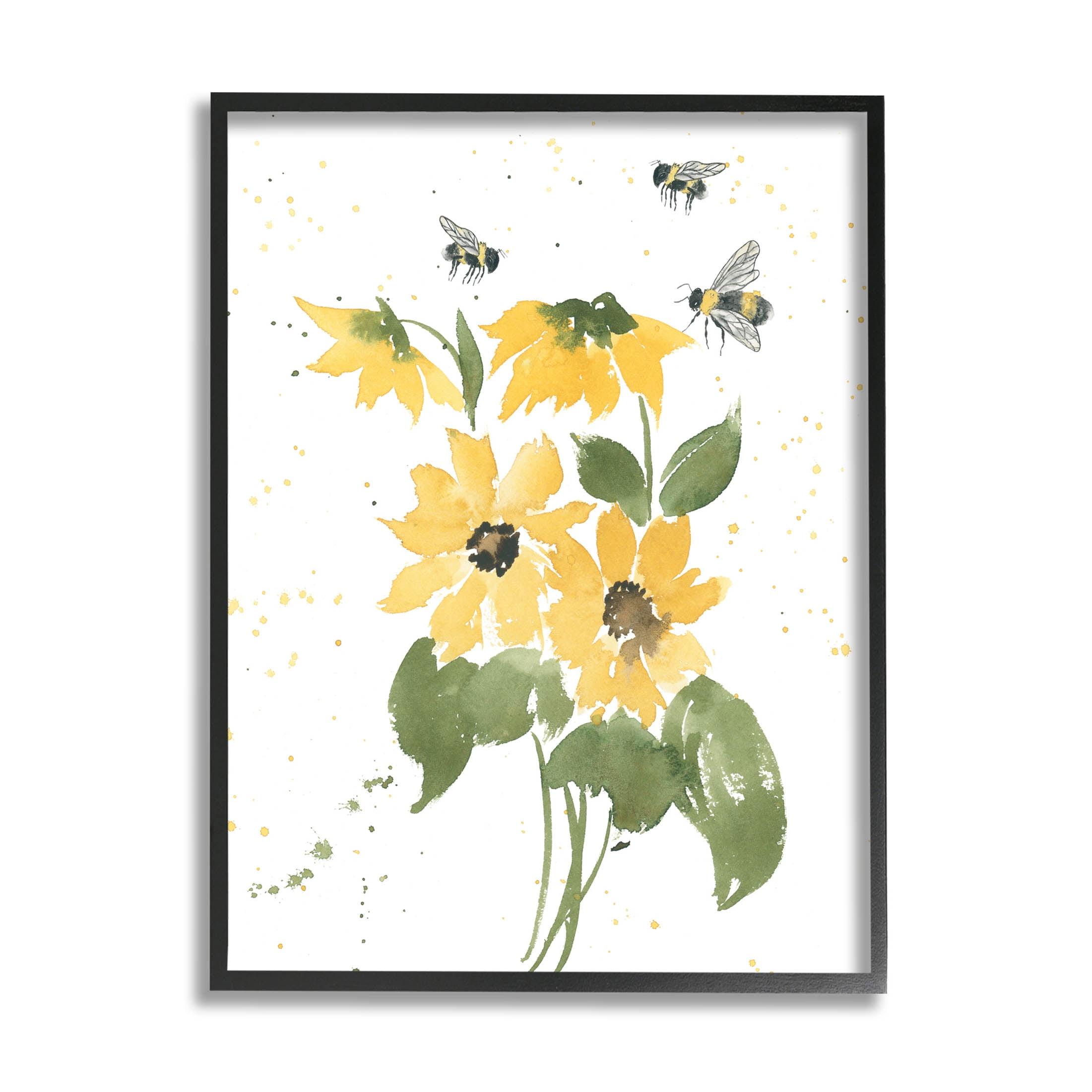 Stupell Industries Buzzing Bees Flower Blossom Graphic Art Black Framed Art Print Wall Art, Design by Lucille Price