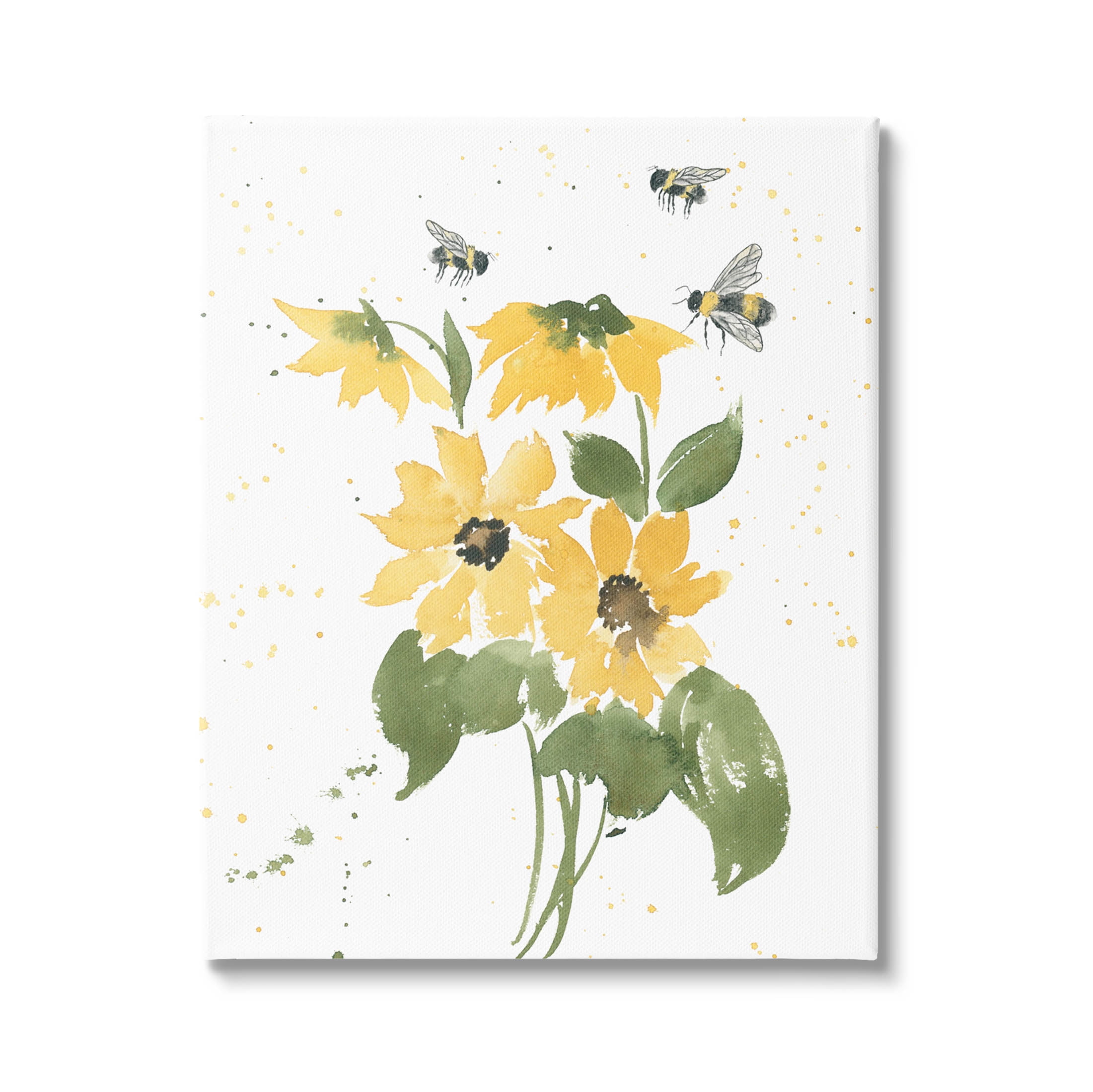 Stupell Industries Buzzing Bees Flower Blossom Graphic Art Gallery Wrapped Canvas Print Wall Art, Design by Lucille Price