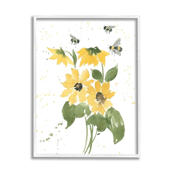 Stupell Industries Buzzing Bees Flower Blossom Graphic Art White Framed Art Print Wall Art, Design by Lucille Price