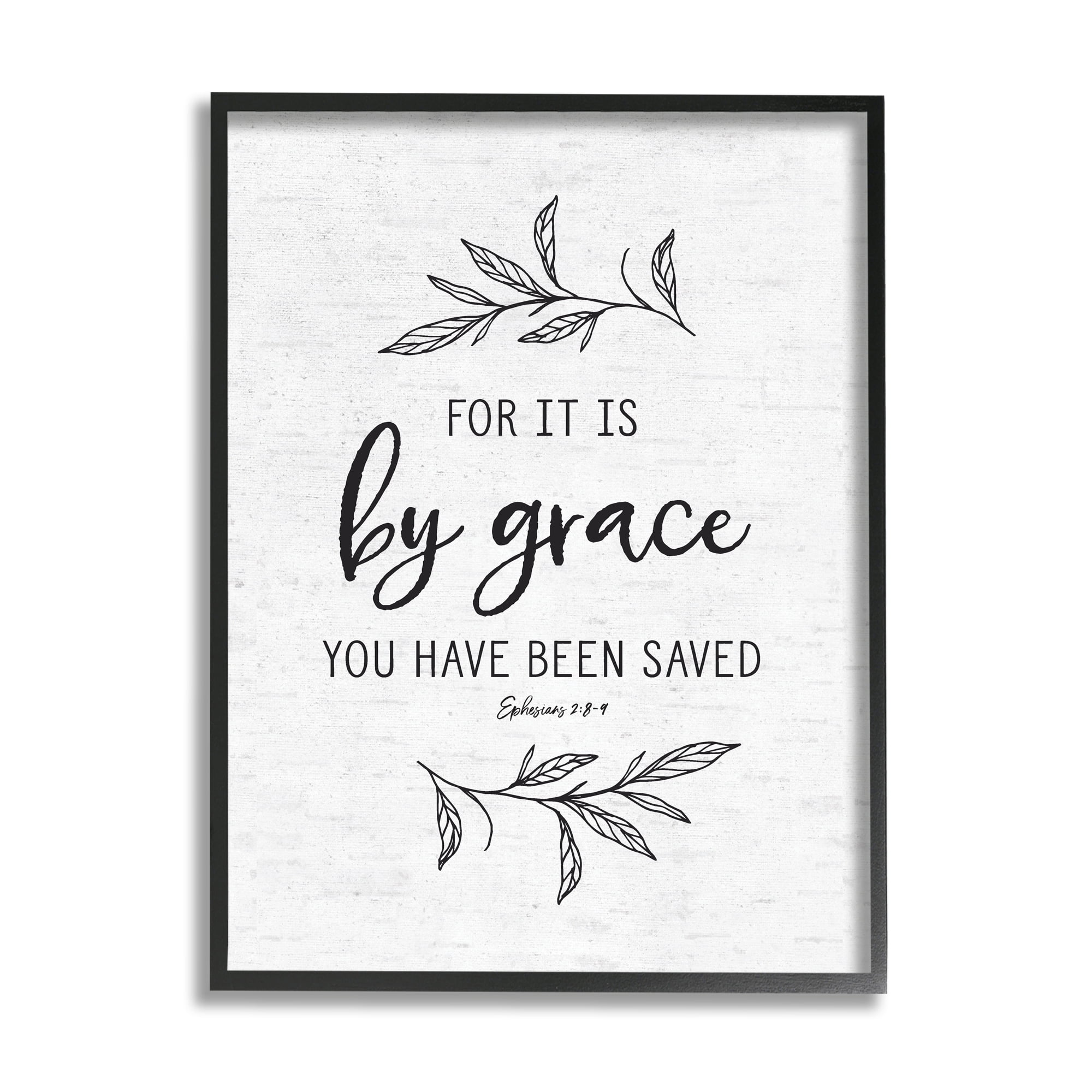 Stupell Industries By Grace Spiritual Verse Phrase Leaf Sprigs Graphic Art Black Framed Art Print Wall Art, Design by Lettered and Lined