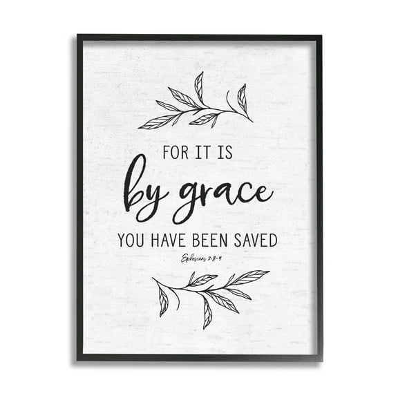 Stupell Industries By Grace Spiritual Verse Phrase Leaf Sprigs Graphic Art Black Framed Art Print Wall Art, Design by Lettered and Lined