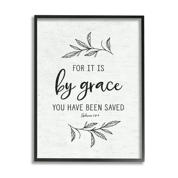 Stupell Industries By Grace Spiritual Verse Phrase Leaf Sprigs Graphic Art Black Framed Art Print Wall Art, Design by Lettered and Lined