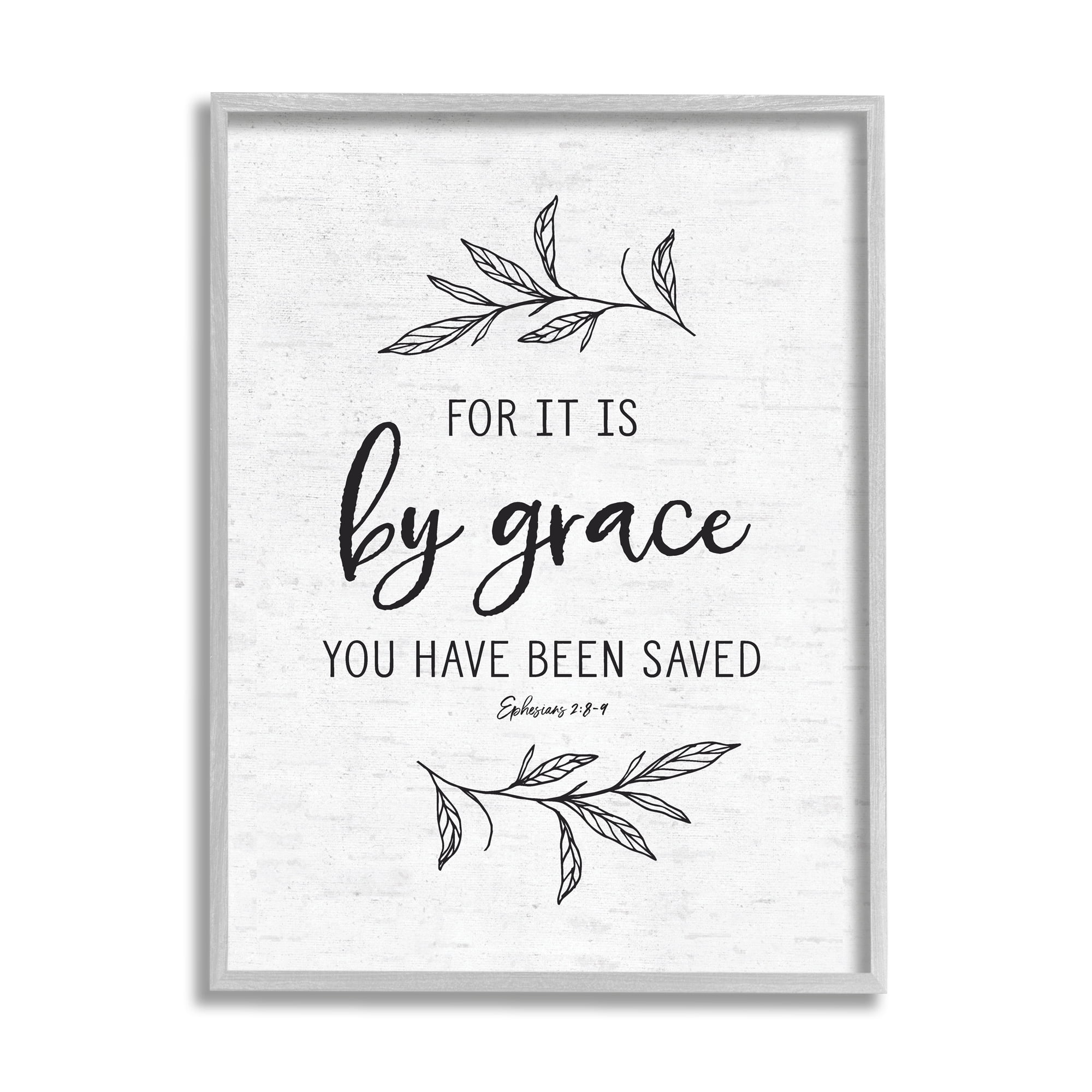 Stupell Industries By Grace Spiritual Verse Phrase Leaf Sprigs Graphic Art Gray Framed Art Print Wall Art, Design by Lettered and Lined