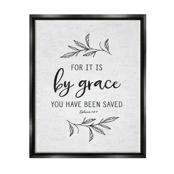 Stupell Industries By Grace Spiritual Verse Phrase Leaf Sprigs Graphic Art Jet Black Floating Framed Canvas Print Wall Art, Design by Lettered and Lined