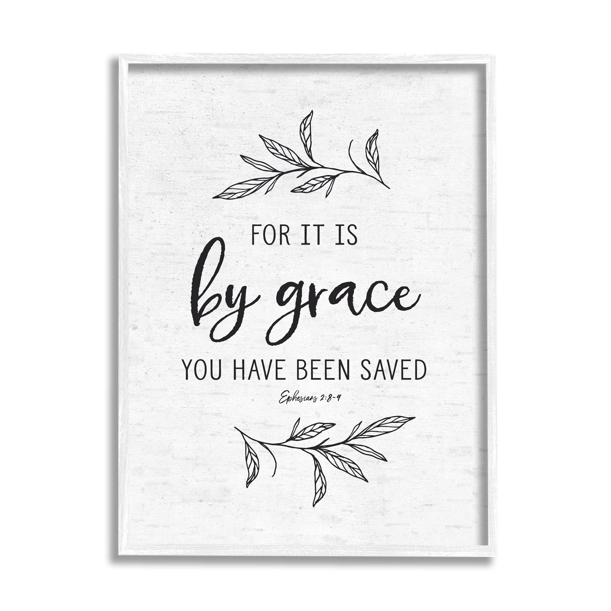 Stupell Industries By Grace Spiritual Verse Phrase Leaf Sprigs Graphic Art White Framed Art Print Wall Art, Design by Lettered and Lined