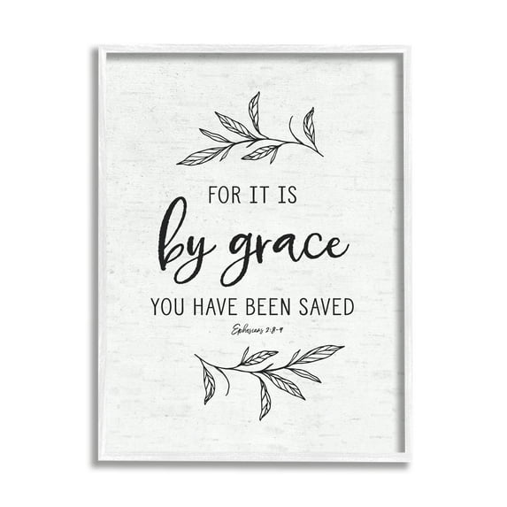 Stupell Industries By Grace Spiritual Verse Phrase Leaf Sprigs Graphic Art White Framed Art Print Wall Art, Design by Lettered and Lined