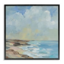 Stupell Industries By The Beach Shore Landscape & Nature Painting Black Framed Art Print Wall Art, 12 x 12