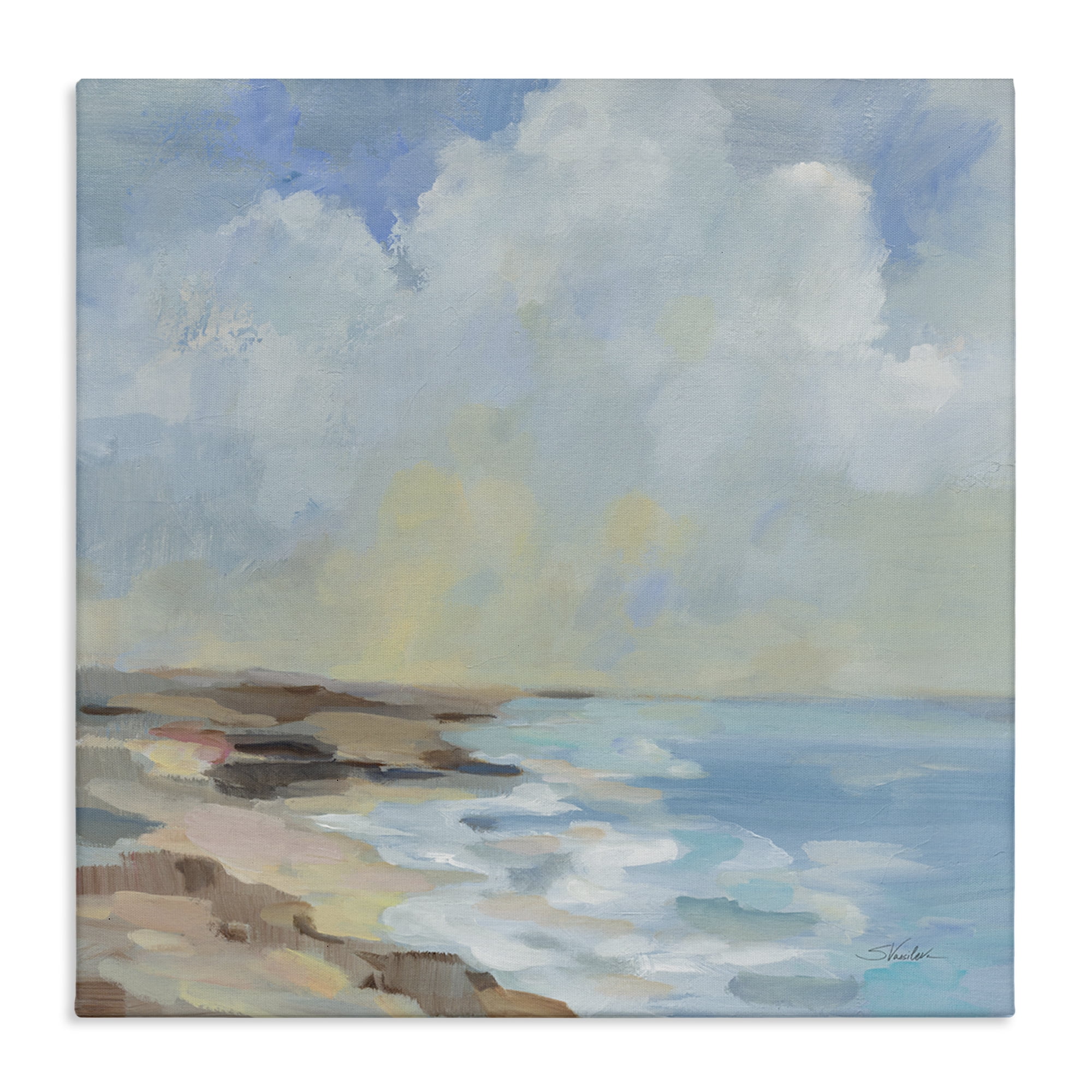 Stupell Industries By The Beach Shore Landscape & Nature Painting Wrapped Canvas Art Print Wall Art, 17 x 17