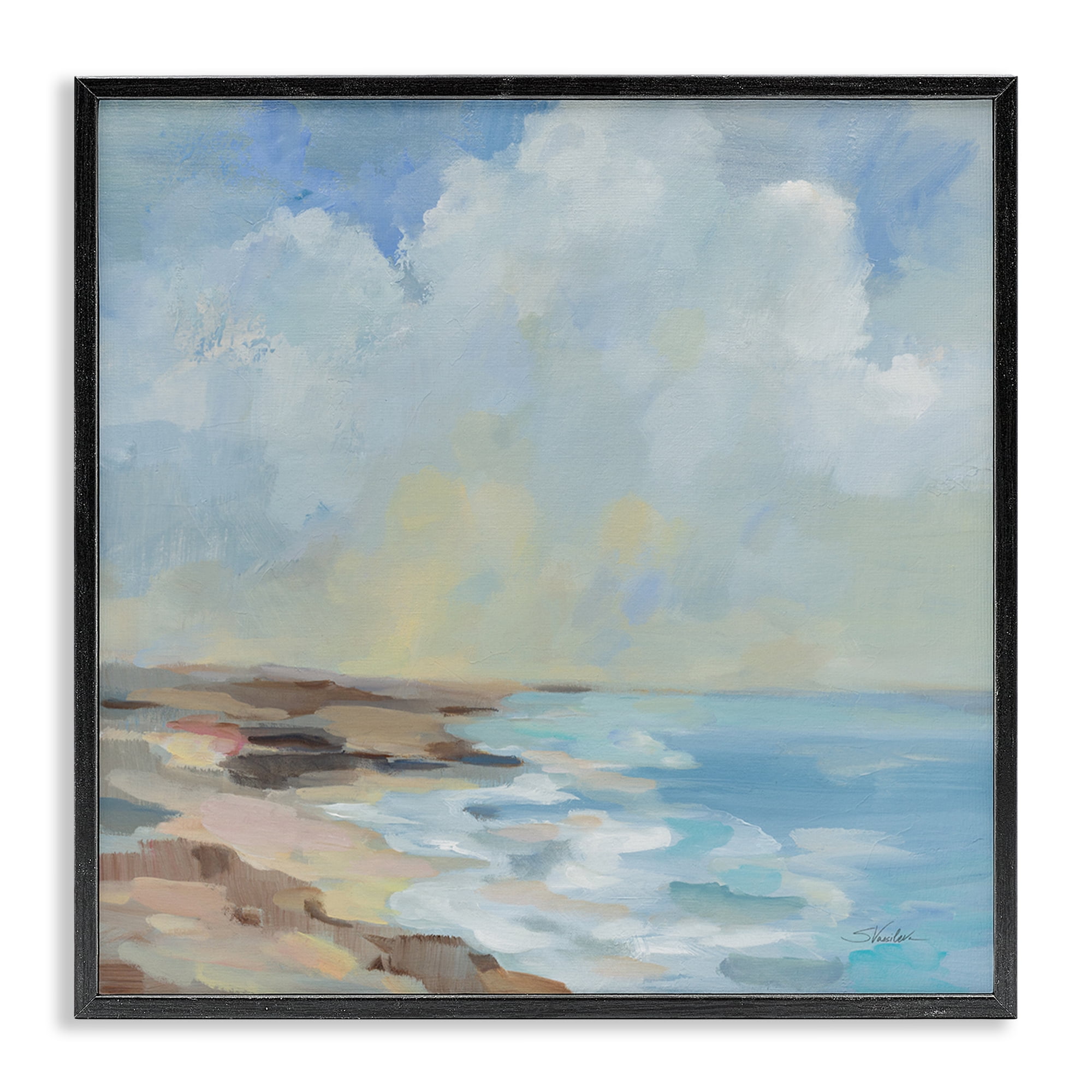 Stupell Industries By The Beach Shore Nautical & Beach Painting Black Framed Art Print Wall Art, 17 x 17