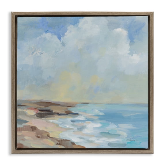 Stupell Industries By The Beach Shore Nautical & Beach Painting Brown Floater Framed Canvas Art Print Wall Art, 25 x 25