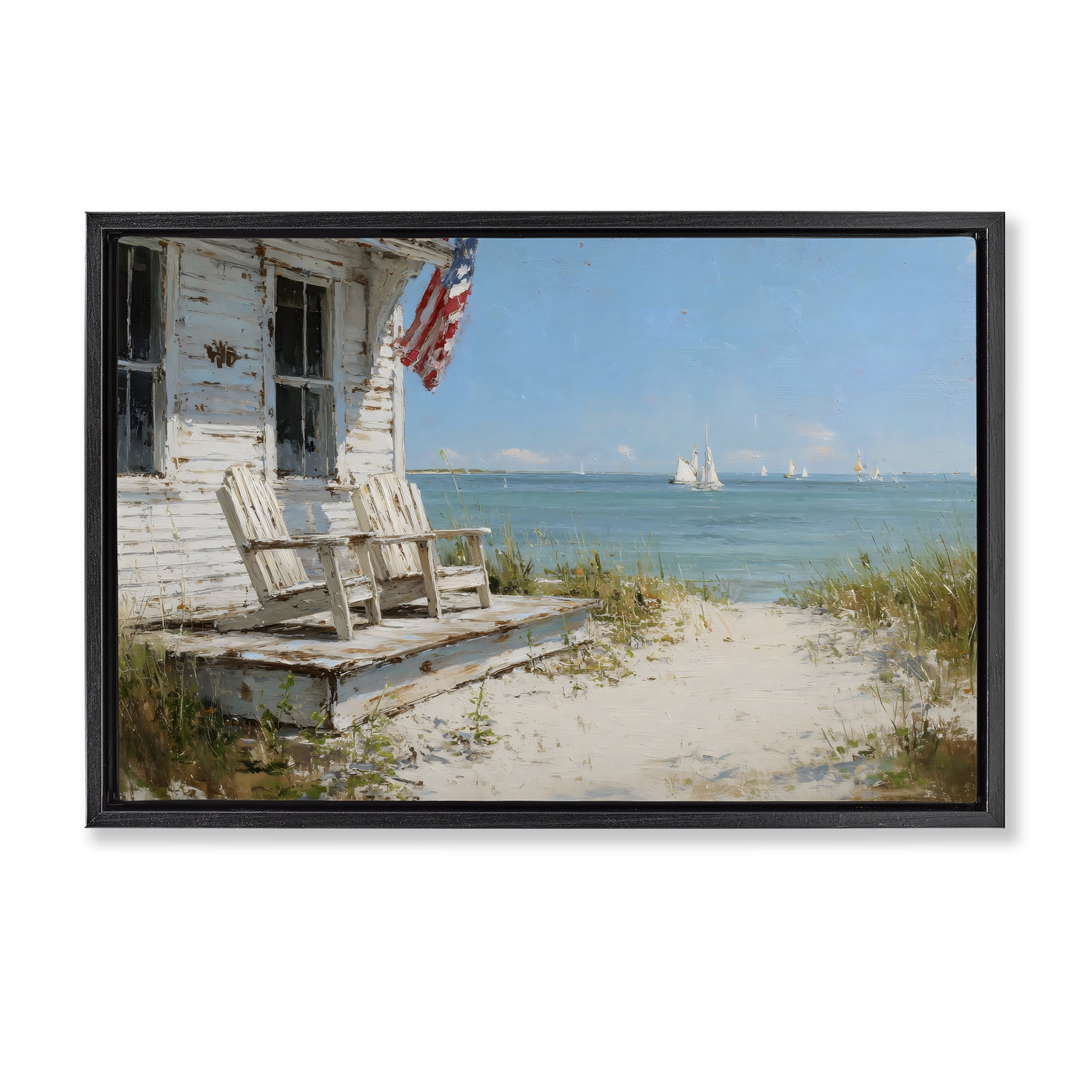 Stupell Industries By The Ocean Cottage Retreat Black Framed Floater Canvas Wall Art, design by Petal Prints Design
