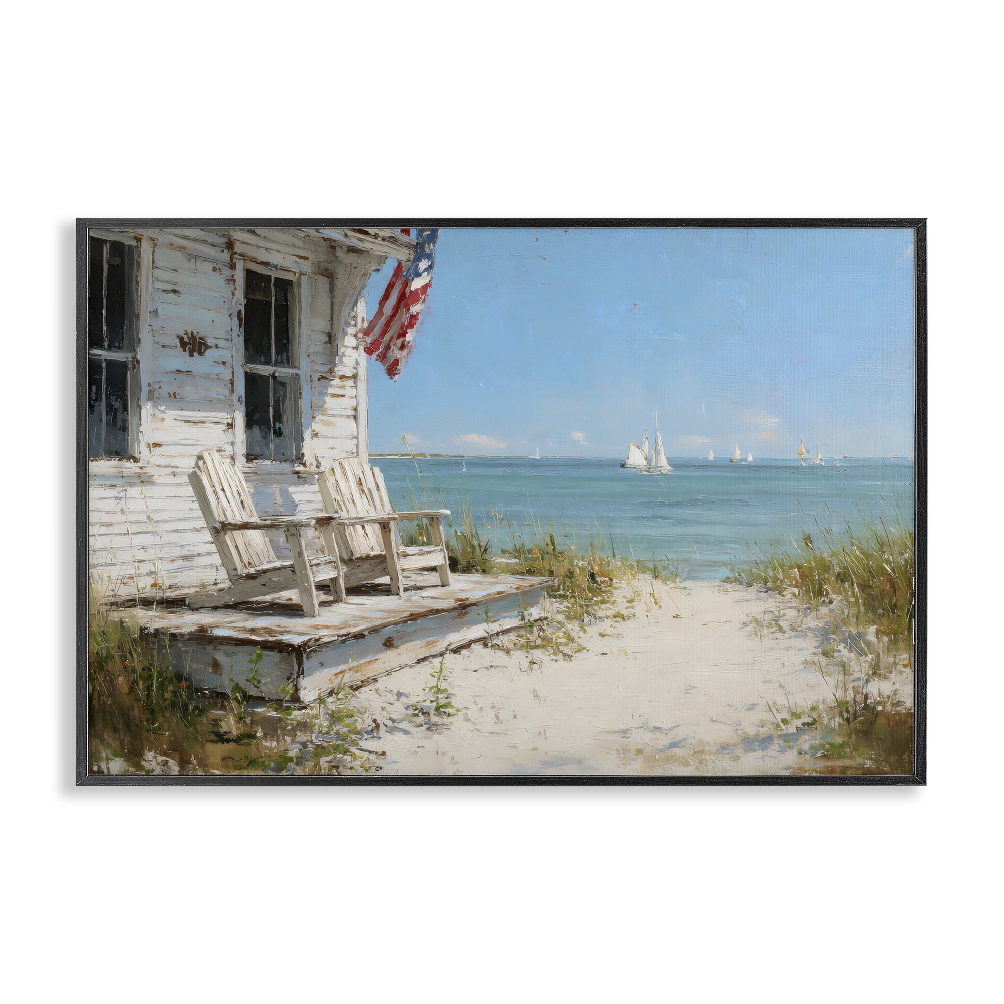 Stupell Industries By The Ocean Cottage Retreat Black Framed Giclee Art, design by Petal Prints Design